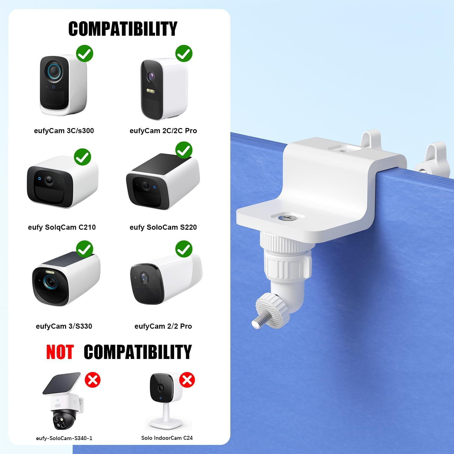 2 Pack Gutter Mount Compatible with eufyCam 2C/2C Pro, 2/2 Pro, 3C/S300, 3/S3...