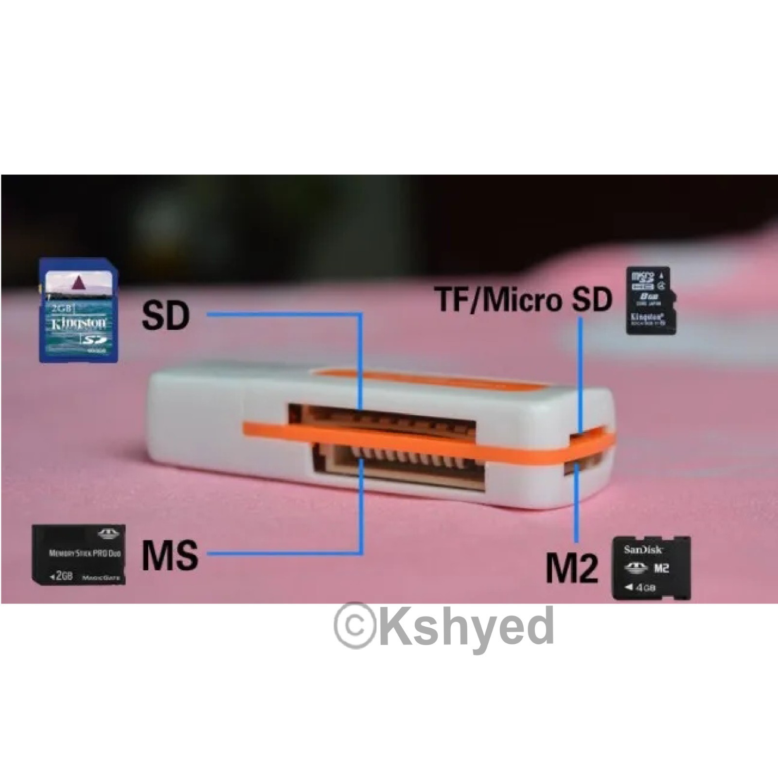 4 in 1 Memory Card Reader USB 2.0 Adapter Micro SD Card T-Flash MS M2 TF (2 Pk)