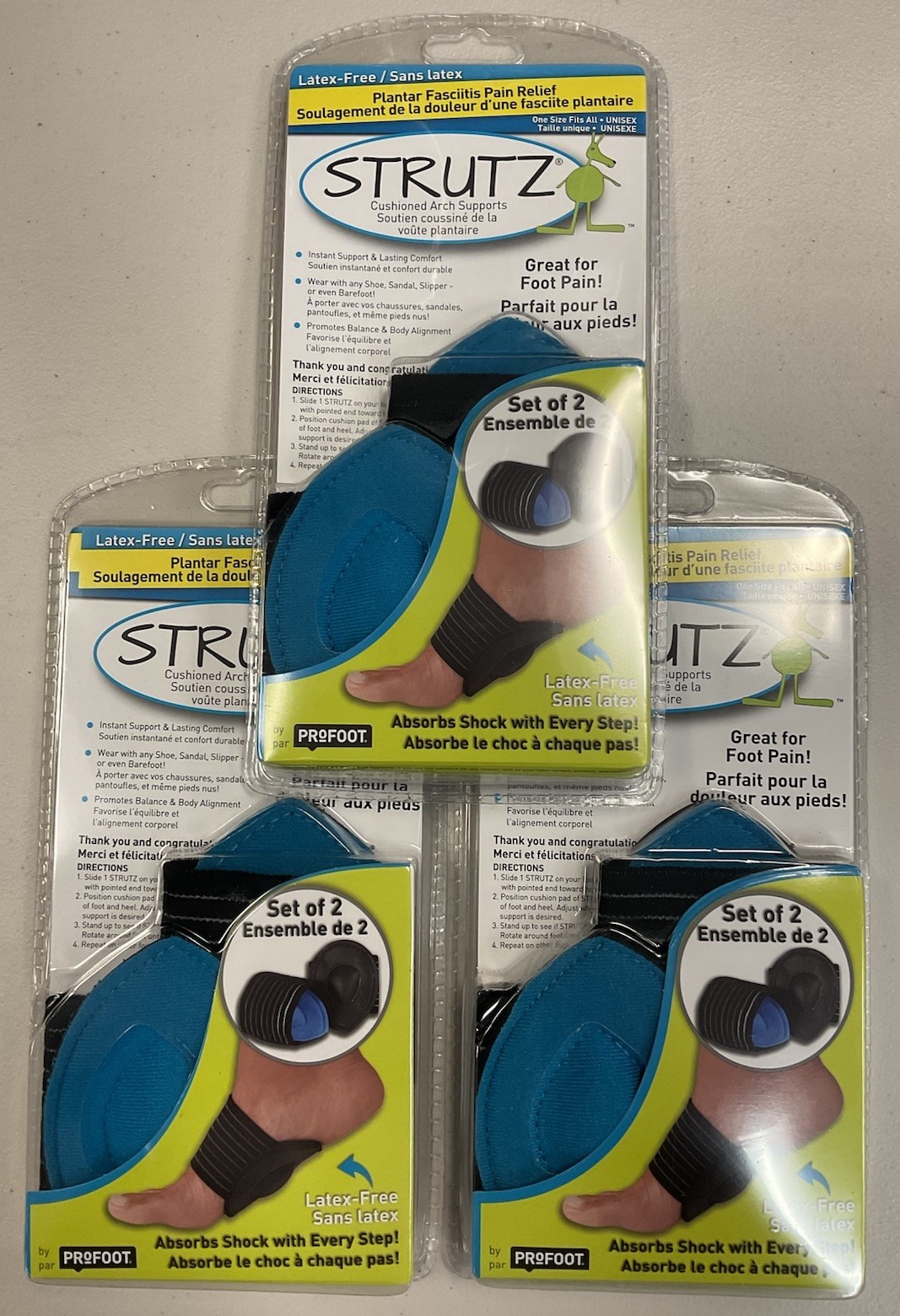 PROFOOT Strutz Cushioned Compression Foot and Arch Supports (Lot of 3 Pairs) NEW