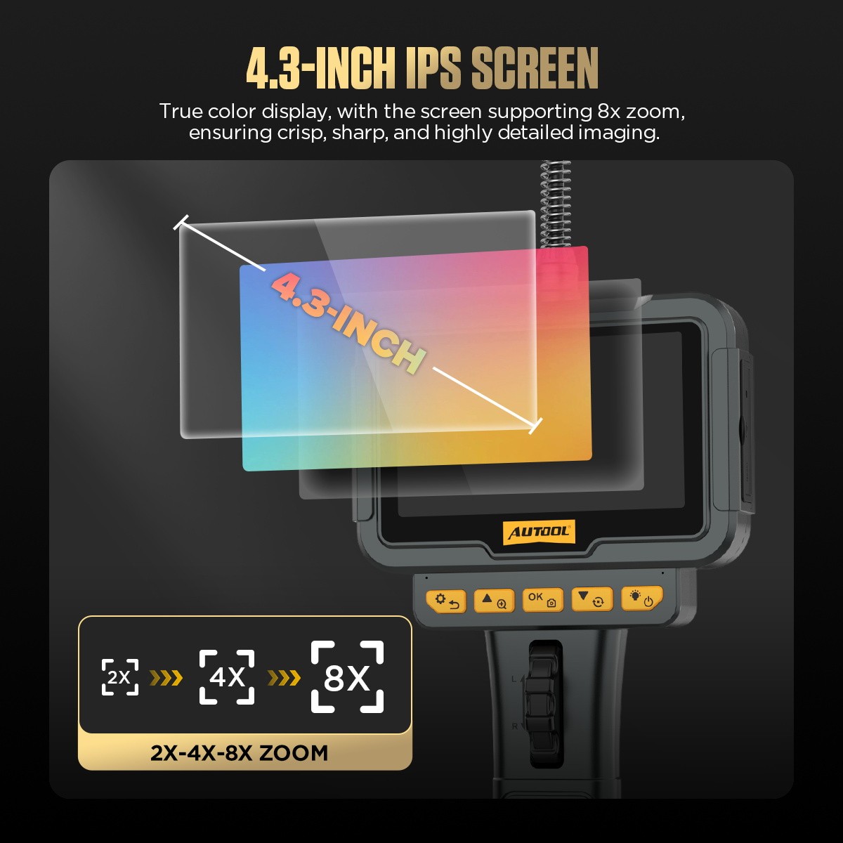 Industrial Endoscope Camera Borescope Inspection Camera 4.3" Screen 2-Way 360°