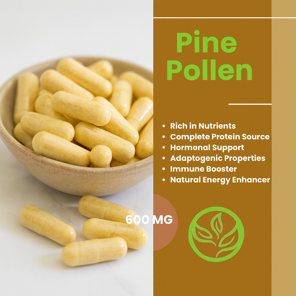 Organic Pine Pollen 500mg - Testosterone & Vitality Support - 100 Caps