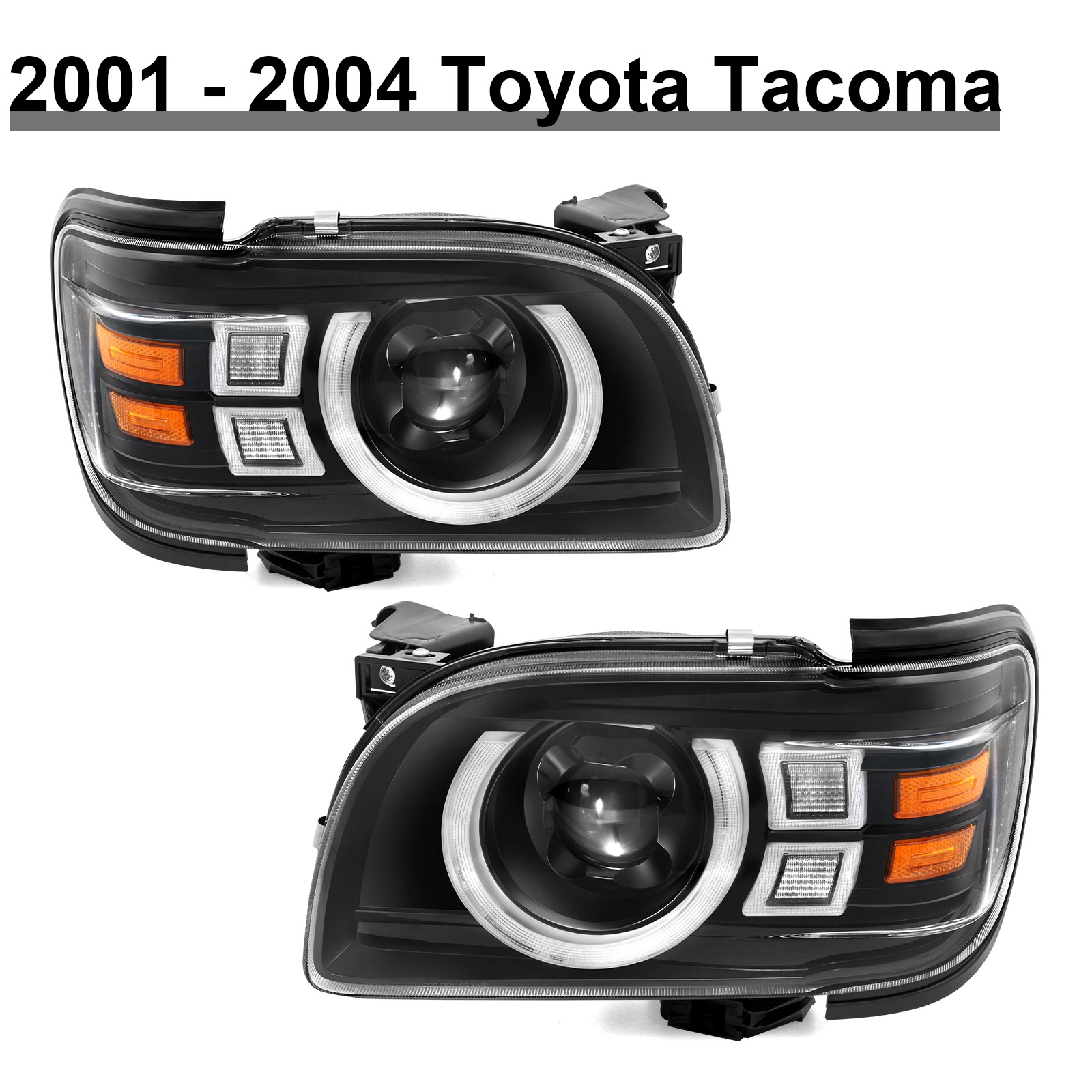 LED DRL Turn Signal Headlights For 2001-2004 Toyota Tacoma Halogen Projector L+R
