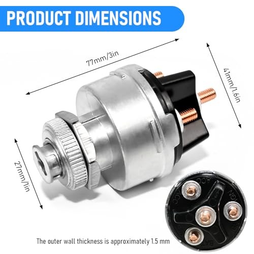1 Set Wires Ignition Switch， with Key 4 Position Universal Silver Metal