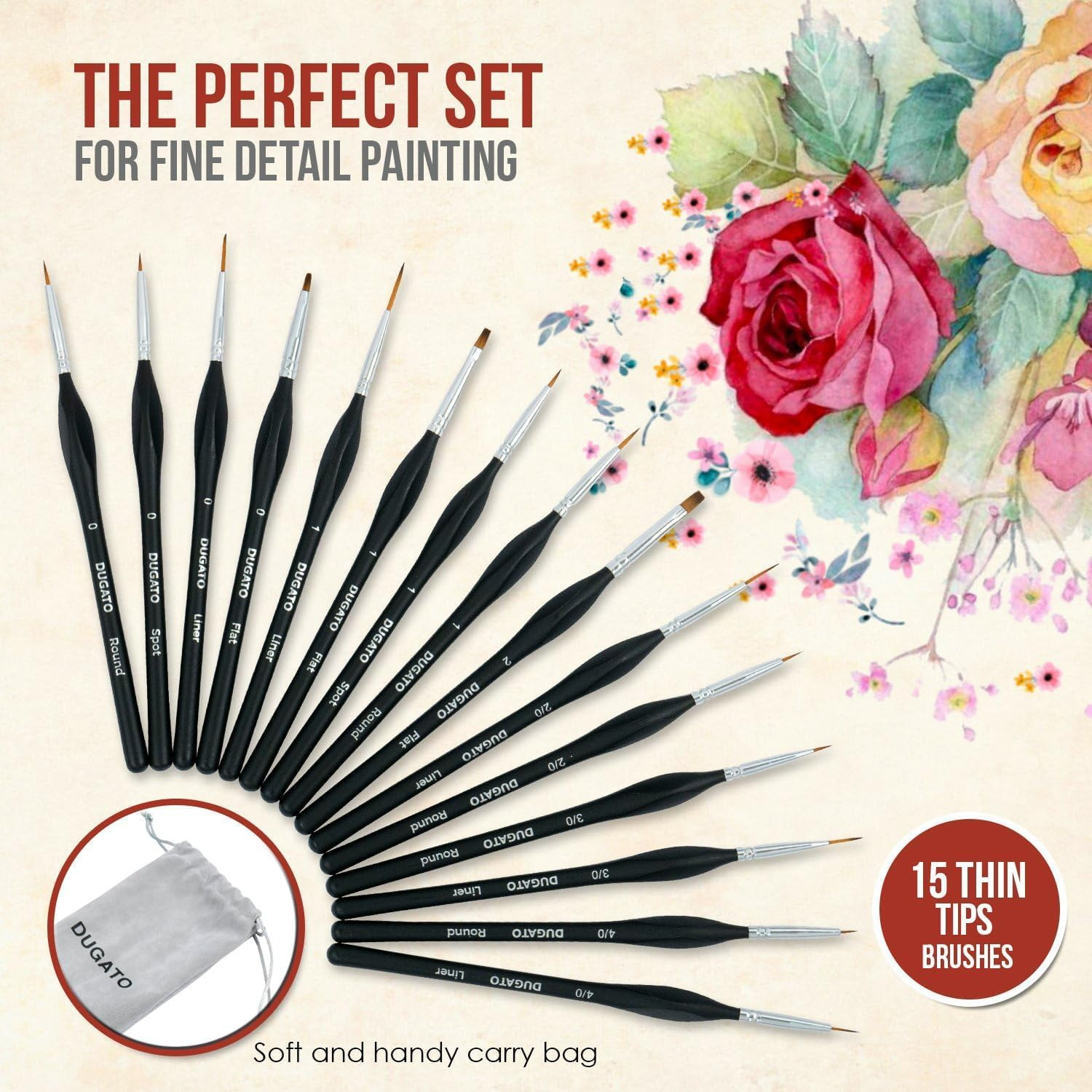 Fine Detail Paint Brush Set (15Pc) - Miniature Brushes with Ergonomic Triangular