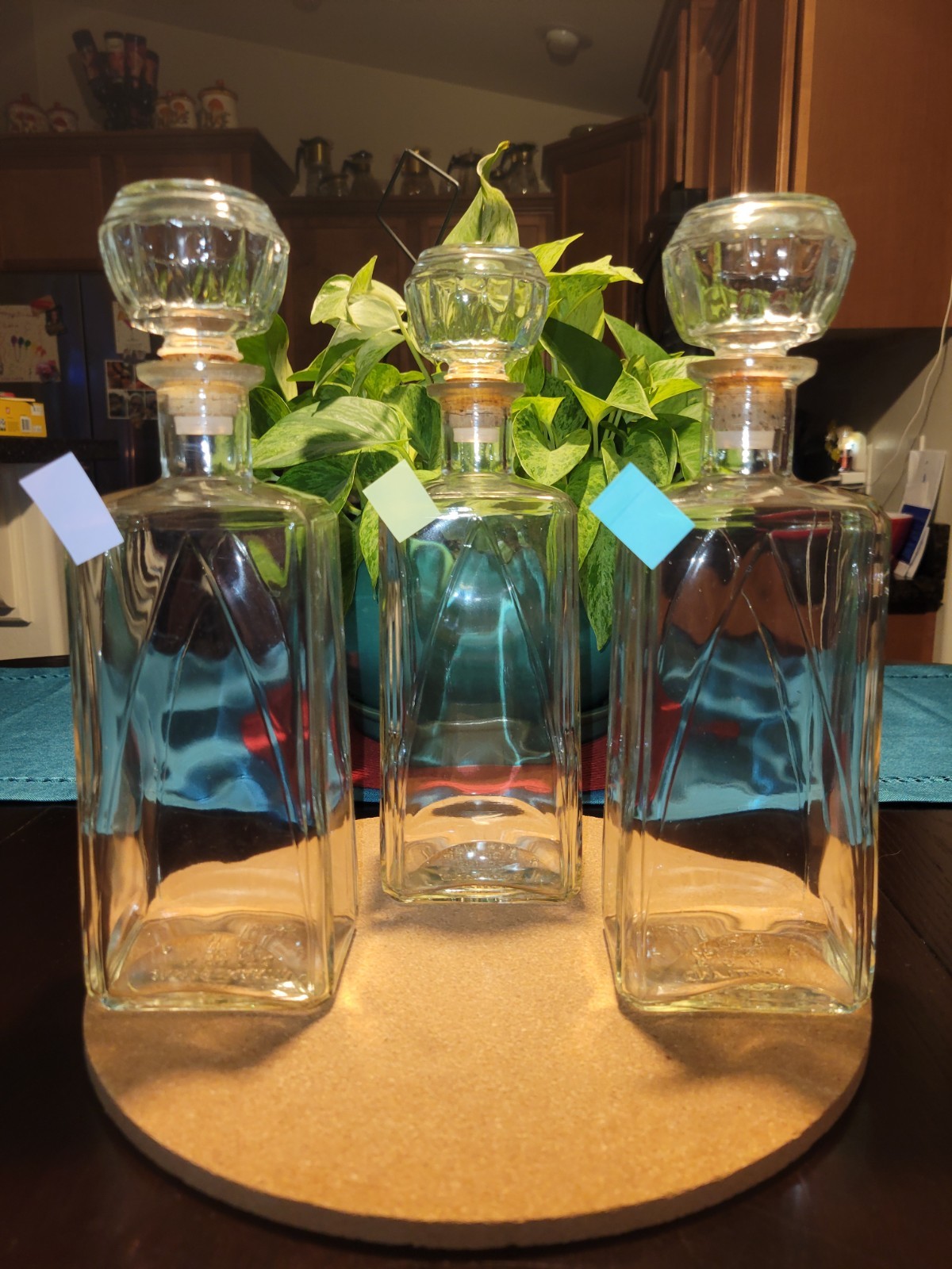 3 Vintage James Martin's Glass Decanters With Stoppers- Scotland