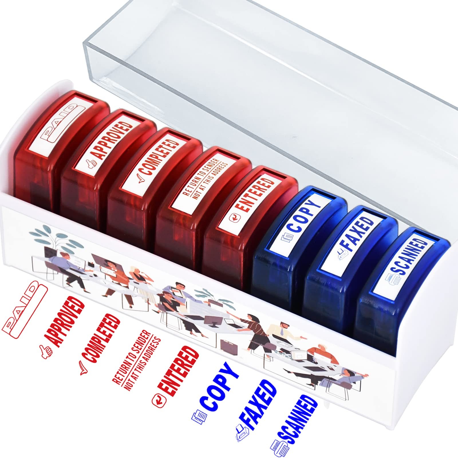8 PCS Self-Inking Rubber Stamp Set for Office Stamps Business Stamp Message A...