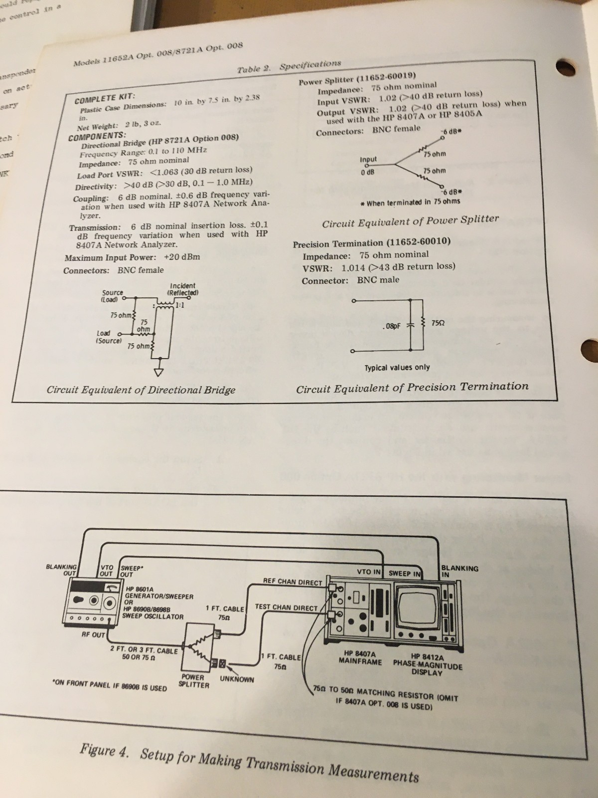 Hewlett Packard 11652A & 8721A Operation Note Manual