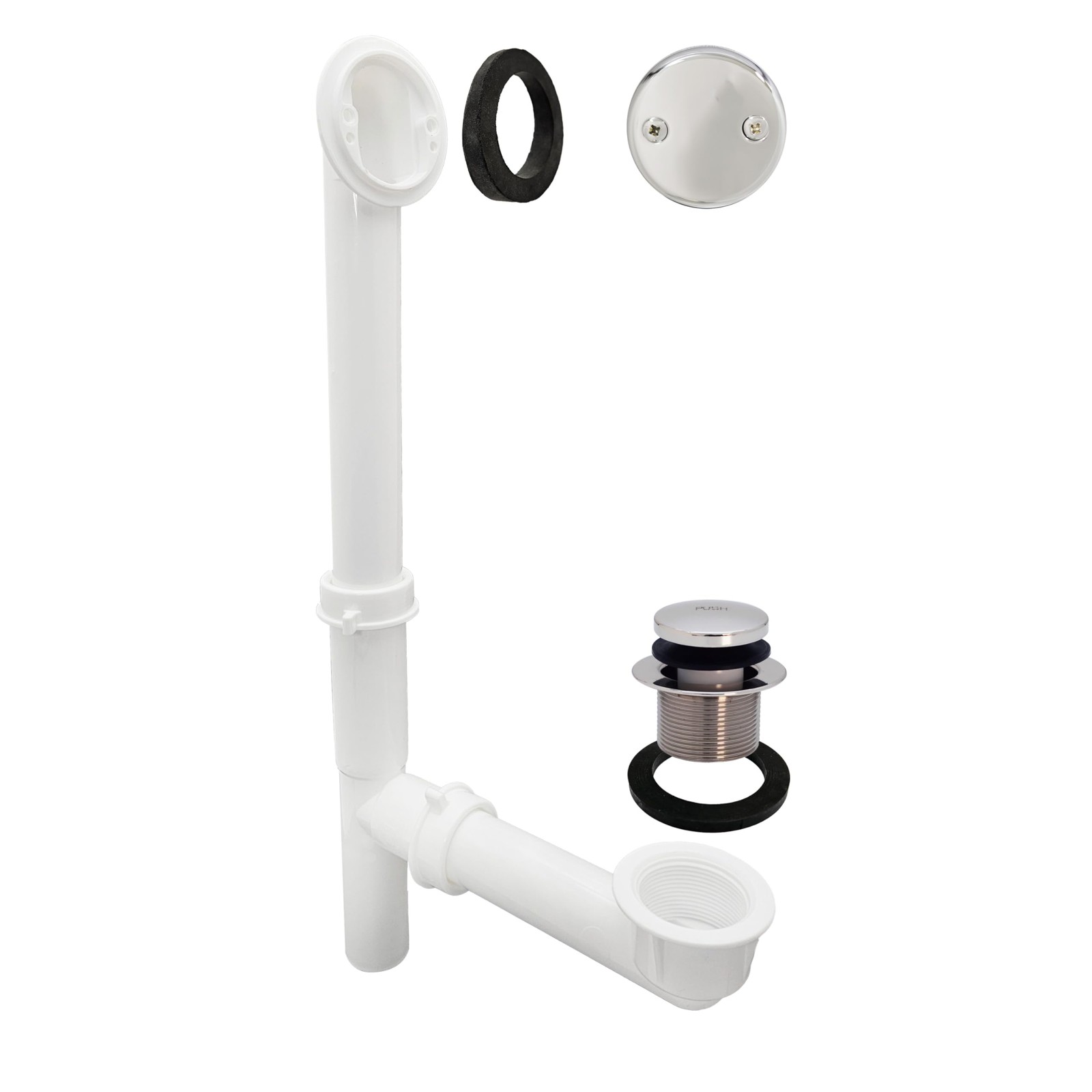 Y593244CP White Tubular Tip-Toe Bath Waste and Overflow Assembly, Polished Ch...