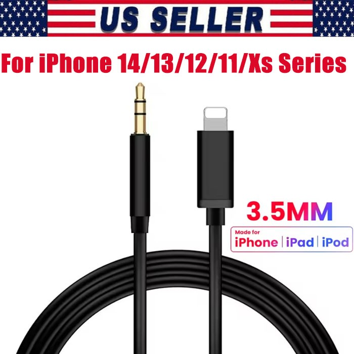 8 Pin to 3.5mm AUX Audio Car Adapter Cord For iPhone 14 13 12 11 8 X XR Pro Lot
