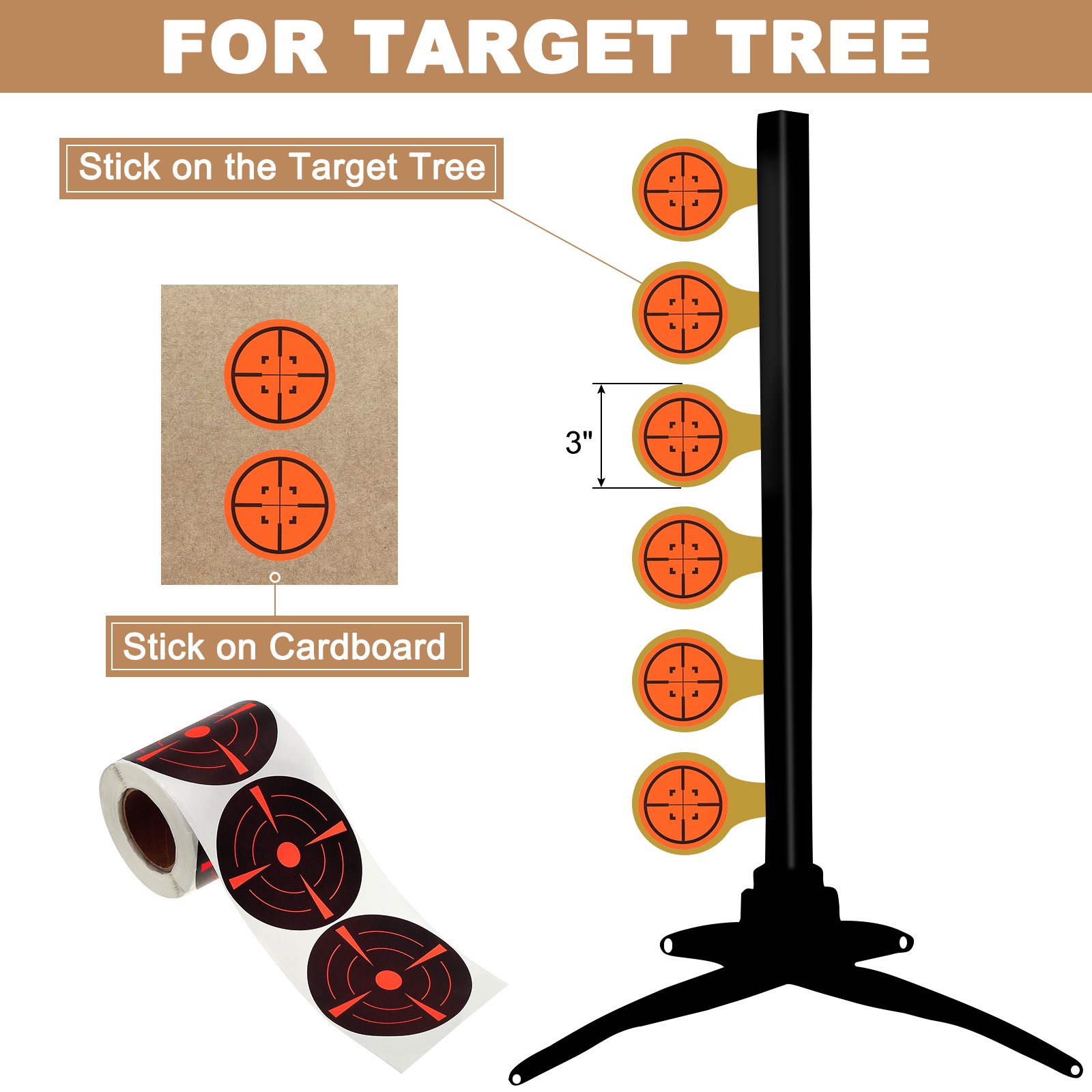 1 Roll Fluorescent Round Splatter Target Stickers 3", Black/Red