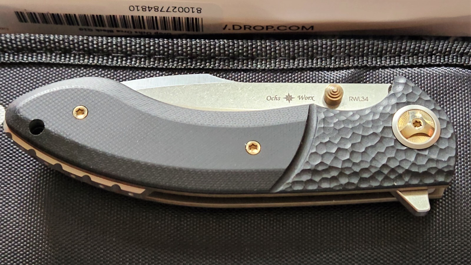 DROP MASSDROP X ERIC OCHS ORCA TITANIUM LINER LOCK KNIFE BLACK G-10 BRONZE RWL34
