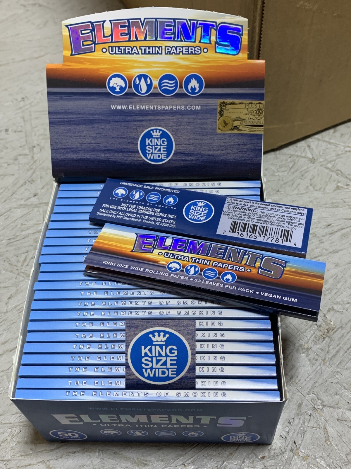 Elements King Size Wide Rolling Papers - Sealed Full Box of 50 Packs