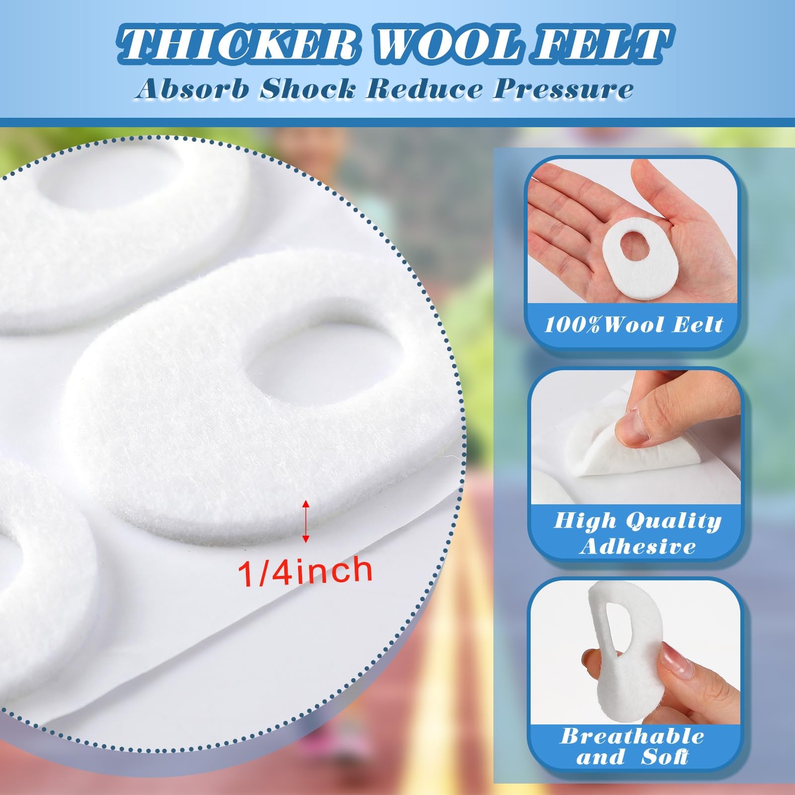 WILLBOND 48 Pack Callus Pads Soft 1/4" Thick Oval Shape Corn 1/4 Inch, White