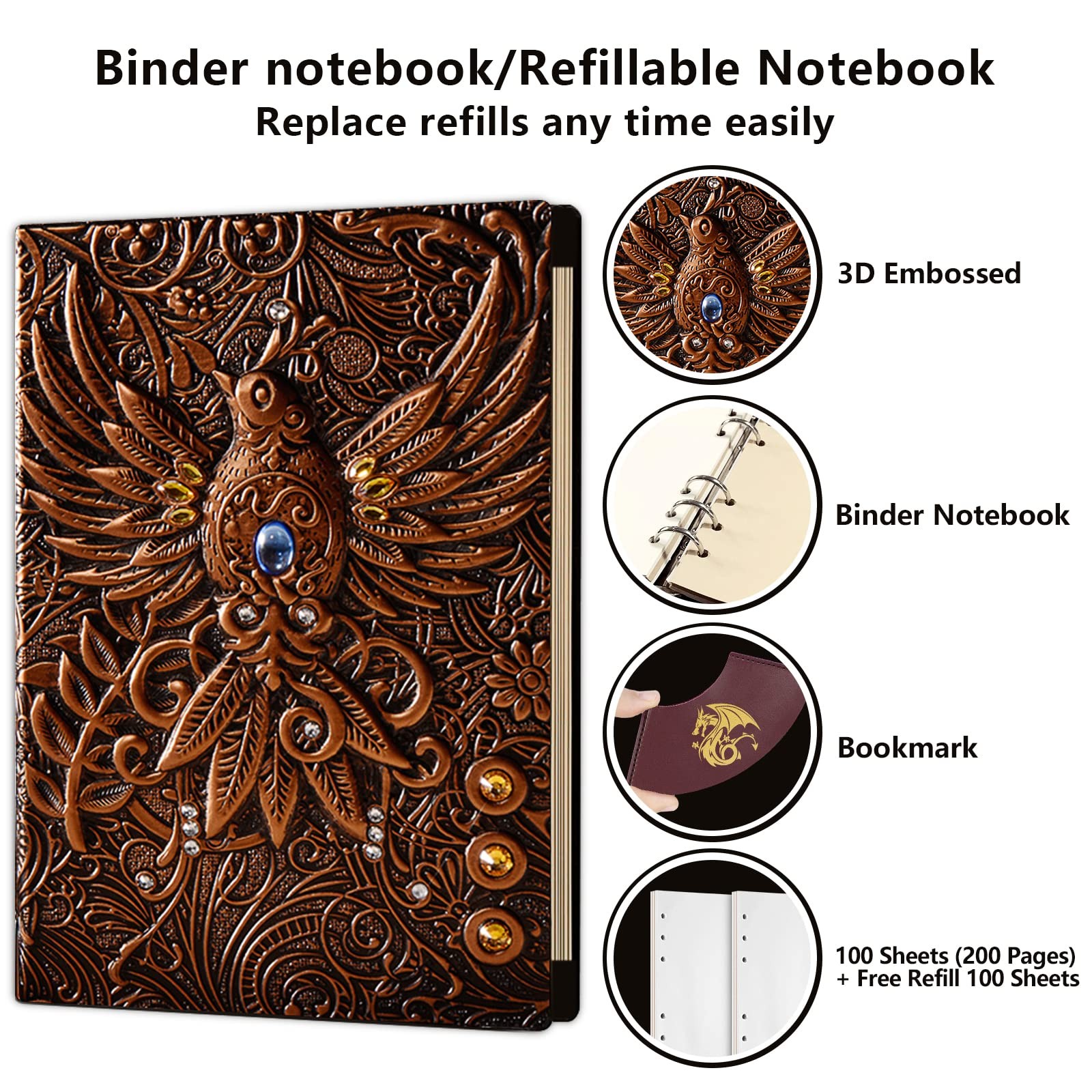 AncientDeer DND Notebook Unique 3D 6 Ring Binder Refillable Diary Notepads