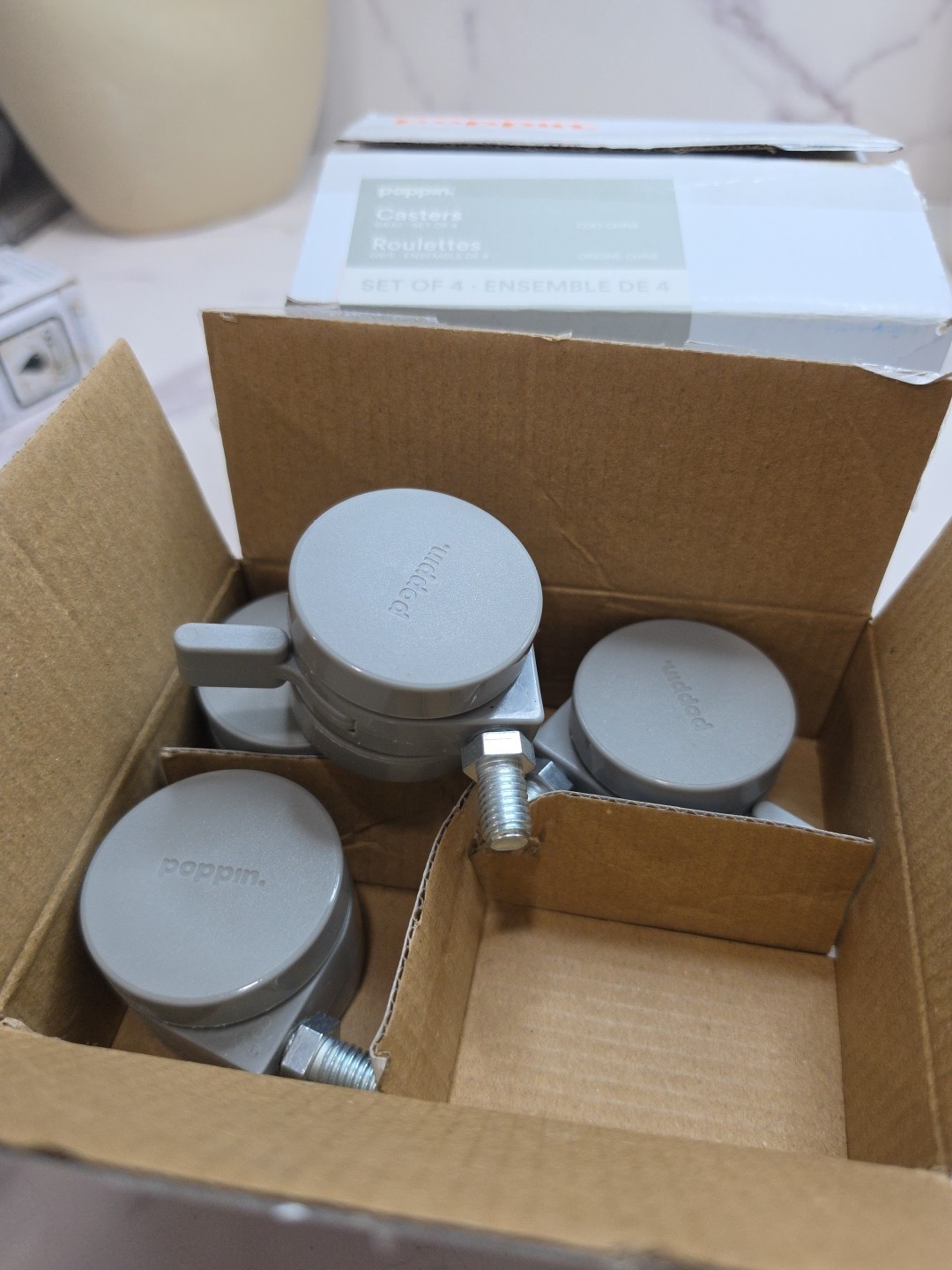3 Sets of 4 - Poppin Light Gray Cabinet Casters 50mm 2 Inch 101858. Free S&H!