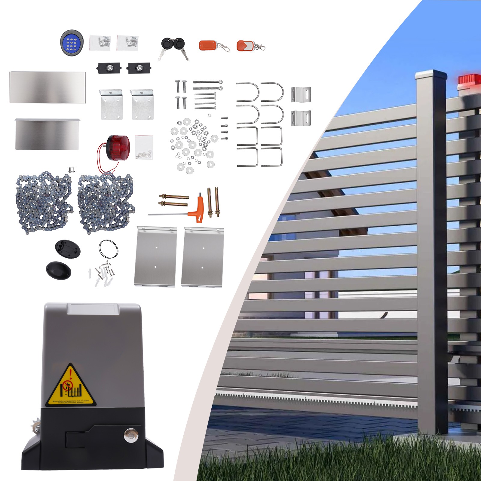 3500lBs Automatic Sliding Gate Opener Chain Driven Complete Kit & 2 Remotes 750W
