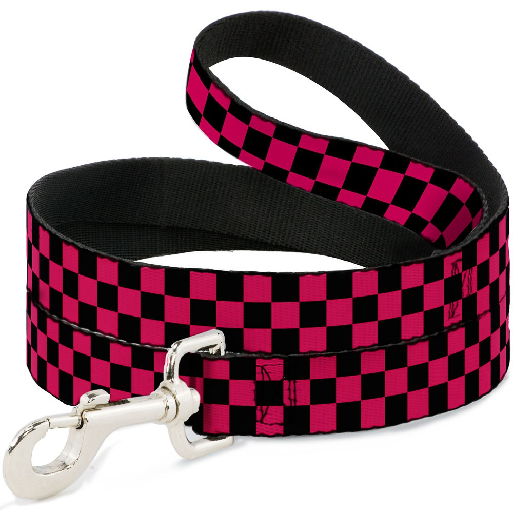 Dog Leash Checker Black/Neon Pink