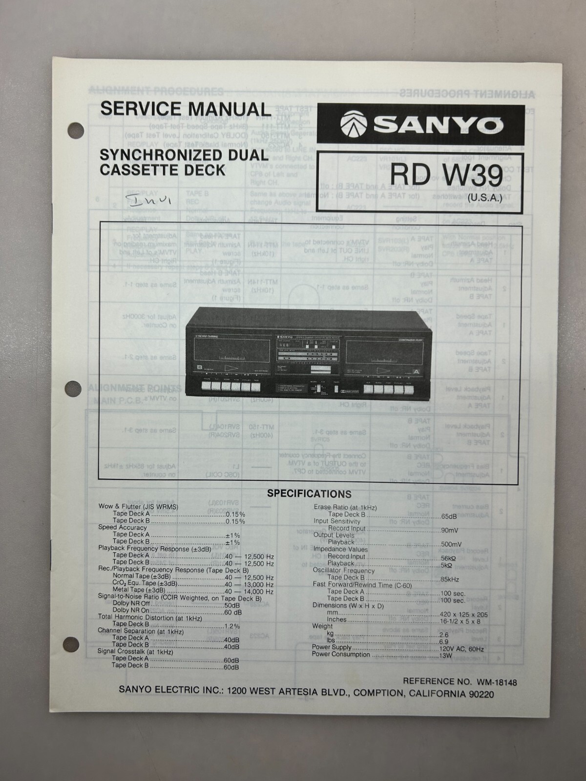 Sanyo RD W39 Original Service Manual Free Shipping