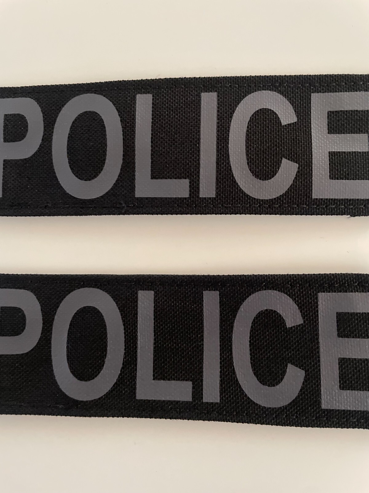POLICE Patch Black Cordura GrayLettering 2 piece Hook Back 6X2 Silk Screen