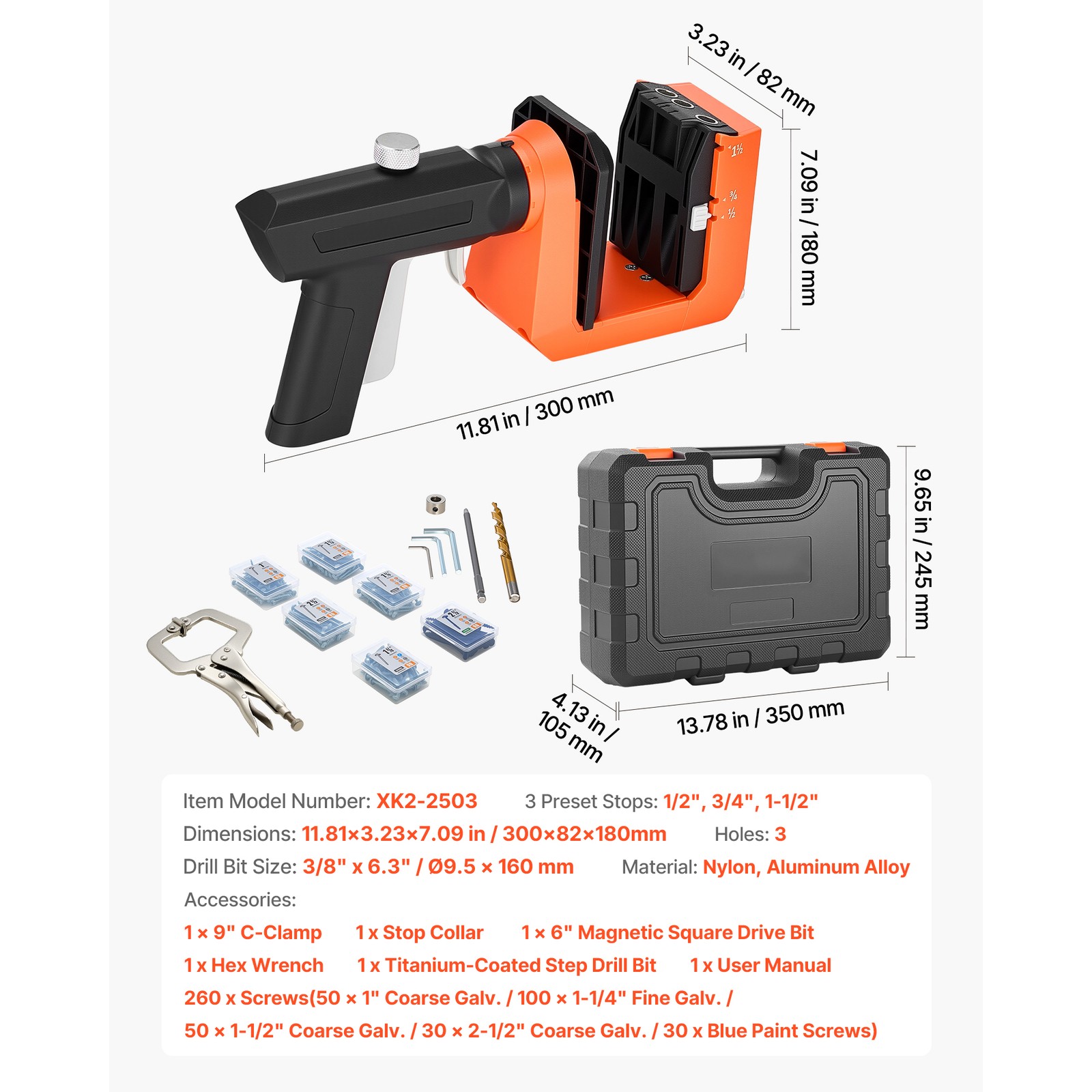 Uimoso Pocket Hole Jig Kit with Adjustable 360° Rotating Handle System