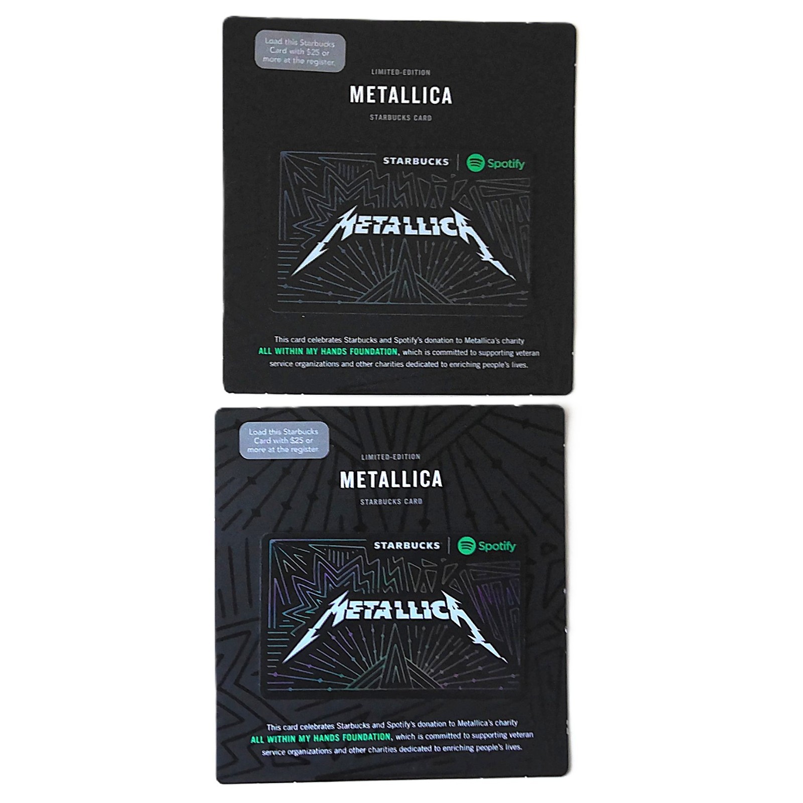 NEW Lot of 2 Starbucks Metallica Spotify Collectible Gift Cards No $ Value