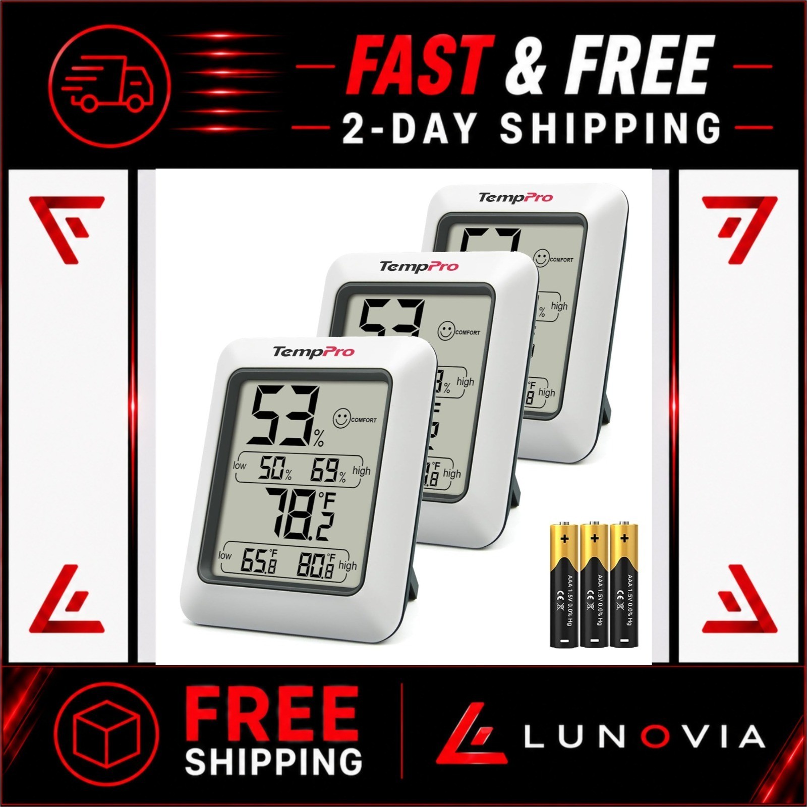 TempPro TempAir Digital Hygrometer & Thermometer | 3 Pack Indoor Monitor