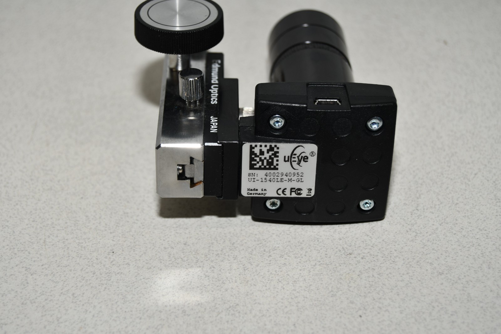 ^ Imaging Development Systems IDS UI-1540LE-M-GL-Trigger Camera & Edmund Rail