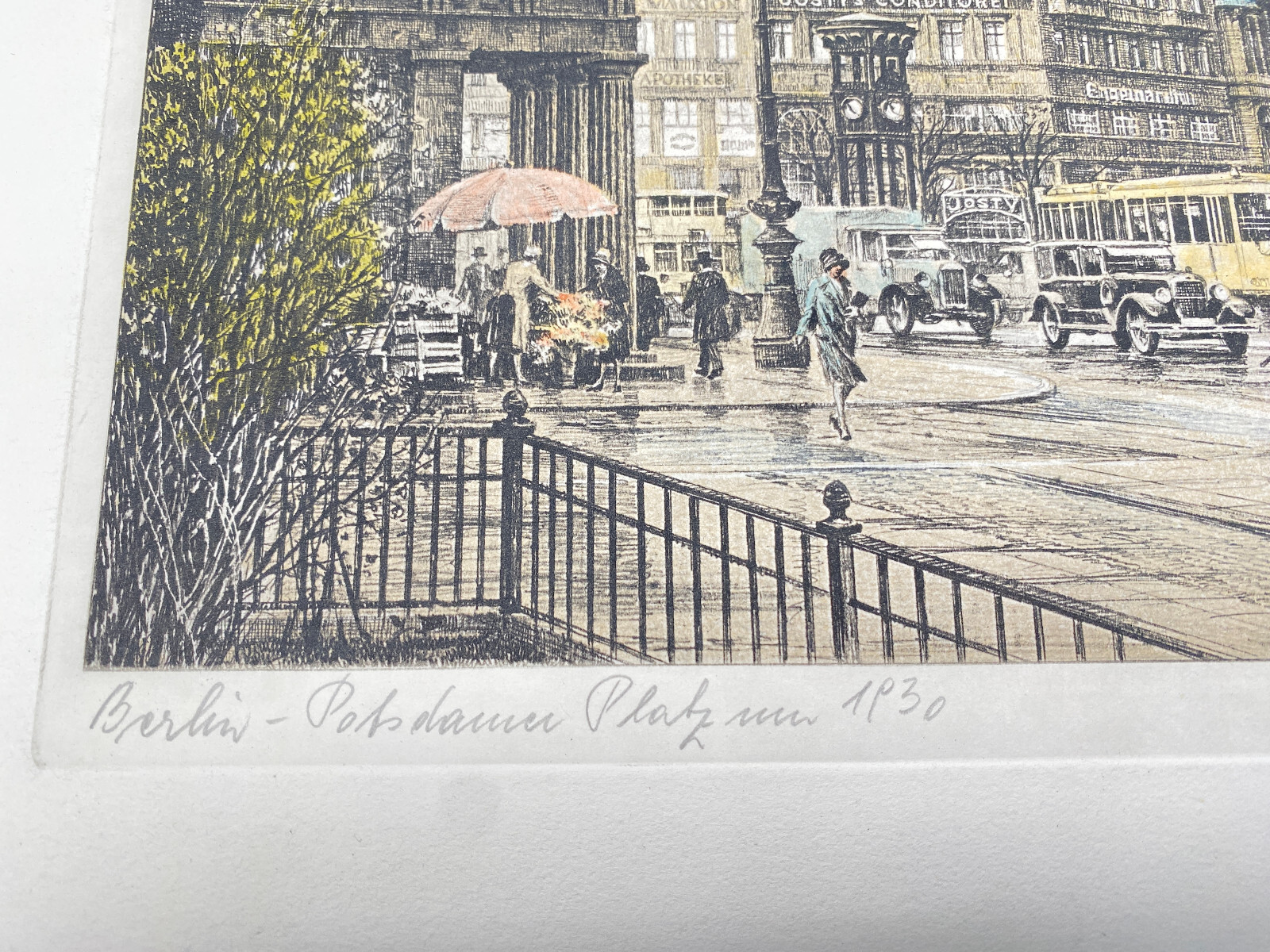 HEINZ WEHLISCH BERLIN POTSDAMER PLATZ 1930 ORIGINAL ETCHING COLORED SIGNED