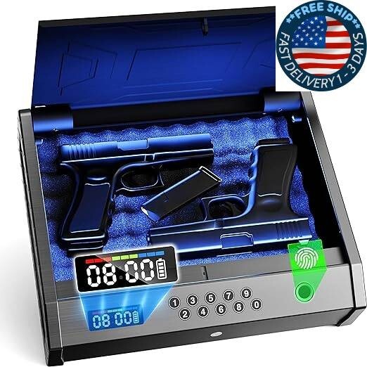 Caja fuerte para armas, caja fuerte biométrica para pistolas con pantalla LCD.