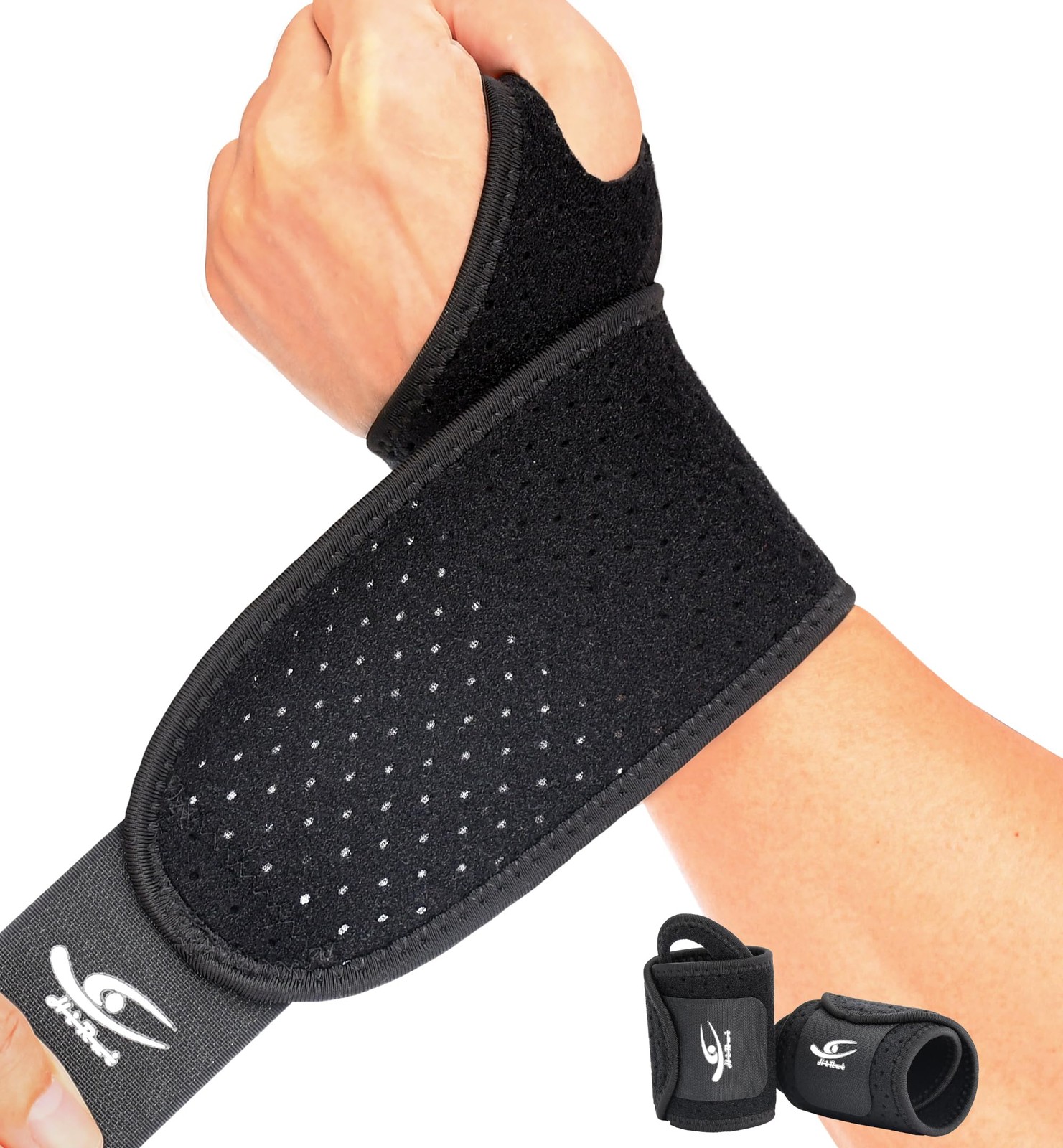 HiRui Breathable Wrist Brace (2 Pack) for Relieve Pain One Size, Black