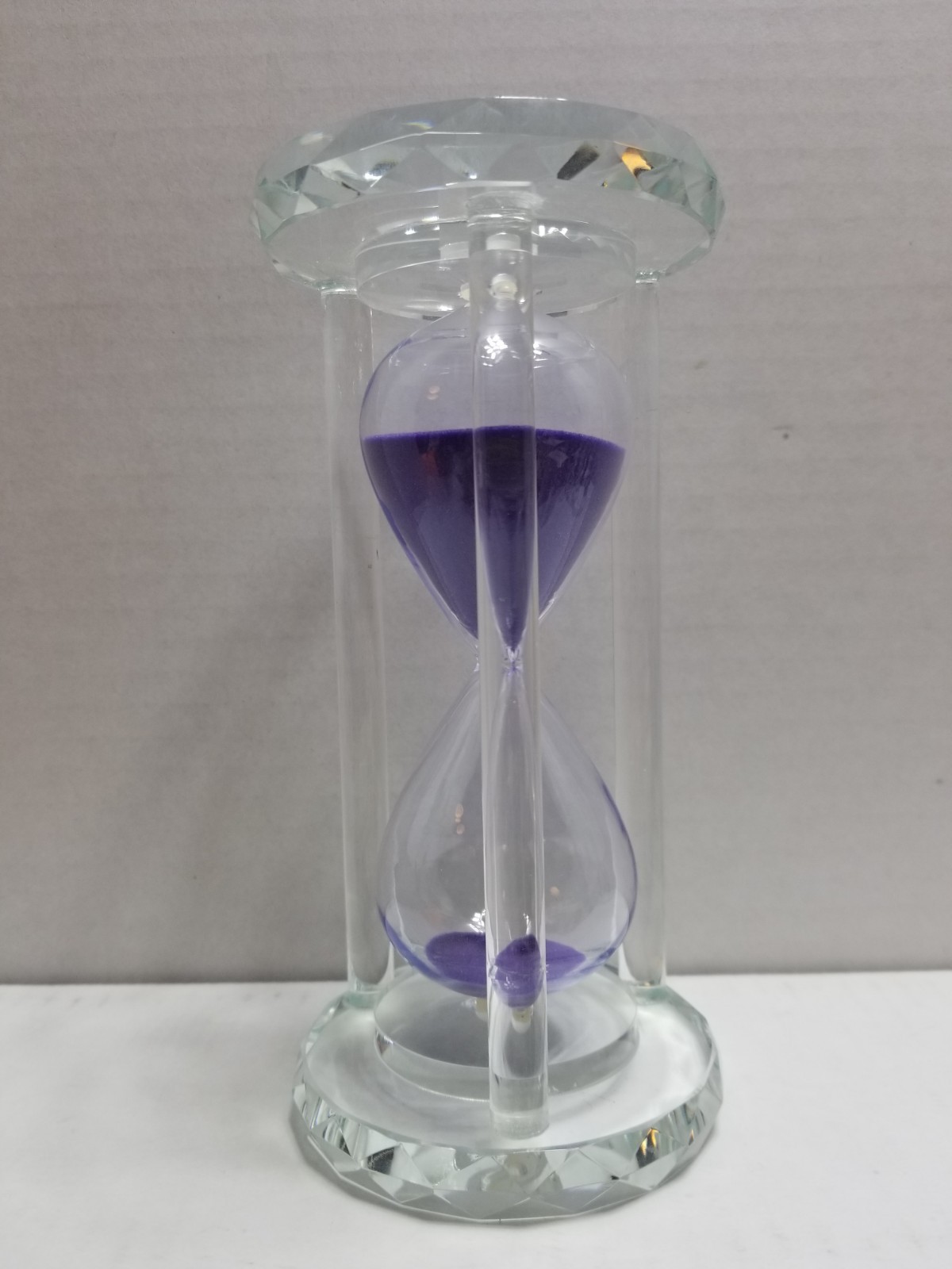 Desktop Hourglass Timer Purple Sand 6 1/2" Glass Acrylic Crystal Faceted 60 Min