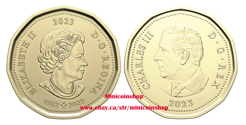 Canada 2023 $1 Dollar Loonie Queen Elizabeth & King Charles III Coins Set