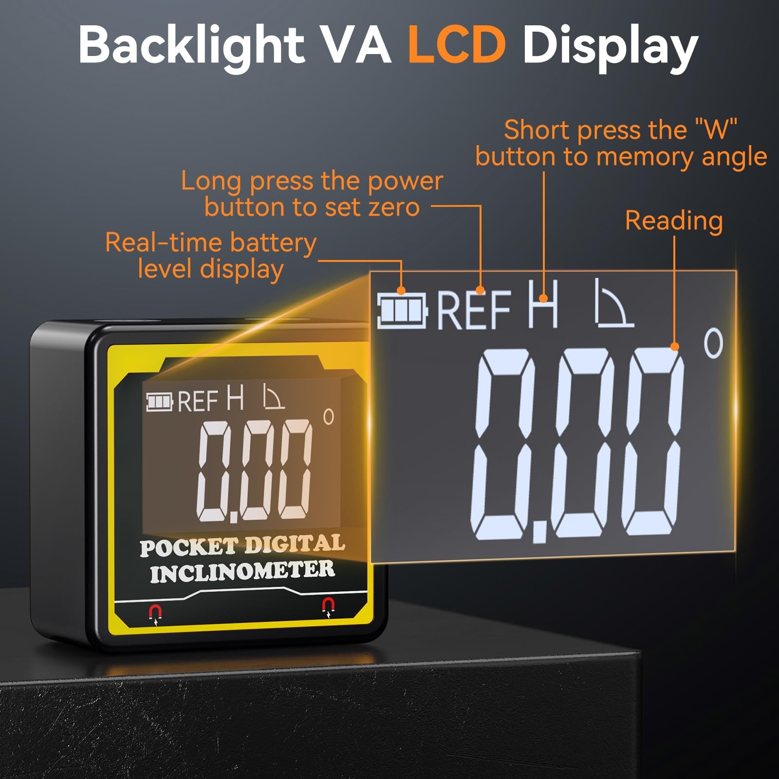 Preciva Magnetic Digital Angle Finder | 4-Sided High-Precision Black