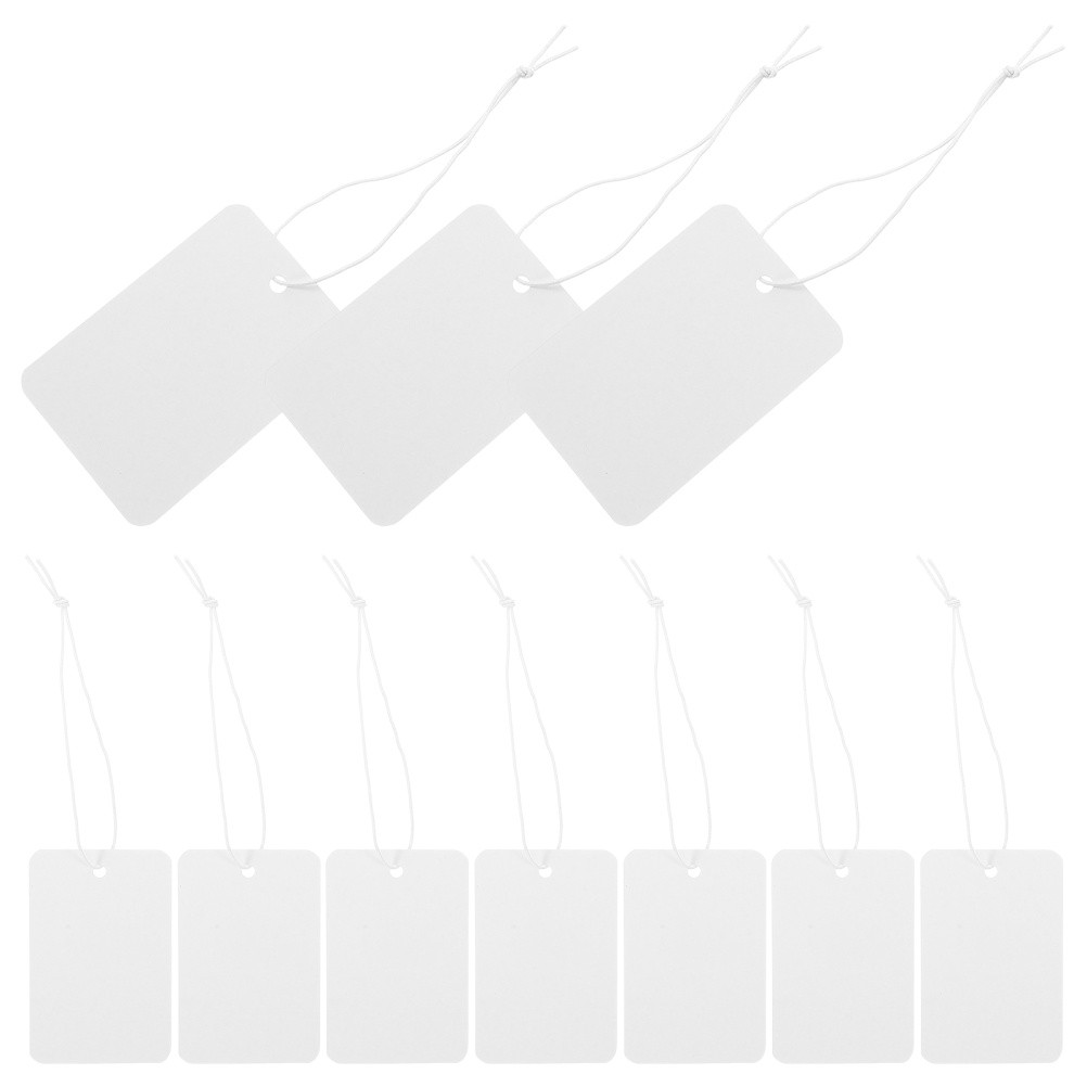 100Pcs White Paper Merchandise Tags with Elastic String Reusable Clothing Labels