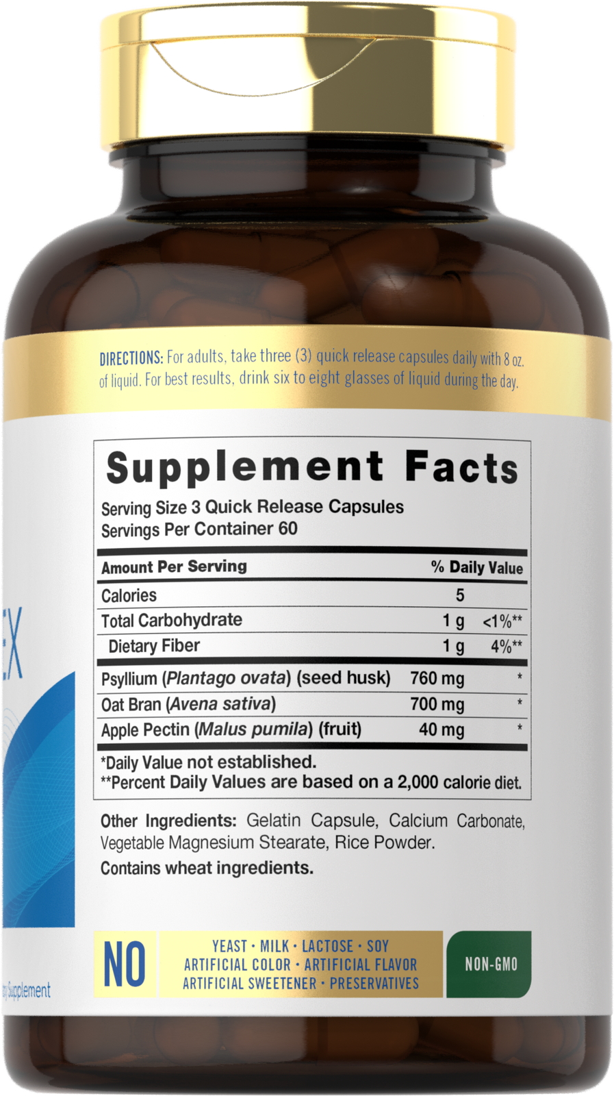 Fiber Supplement | 180 Capsules | Triple Action Fiber Complex | by Carlyle