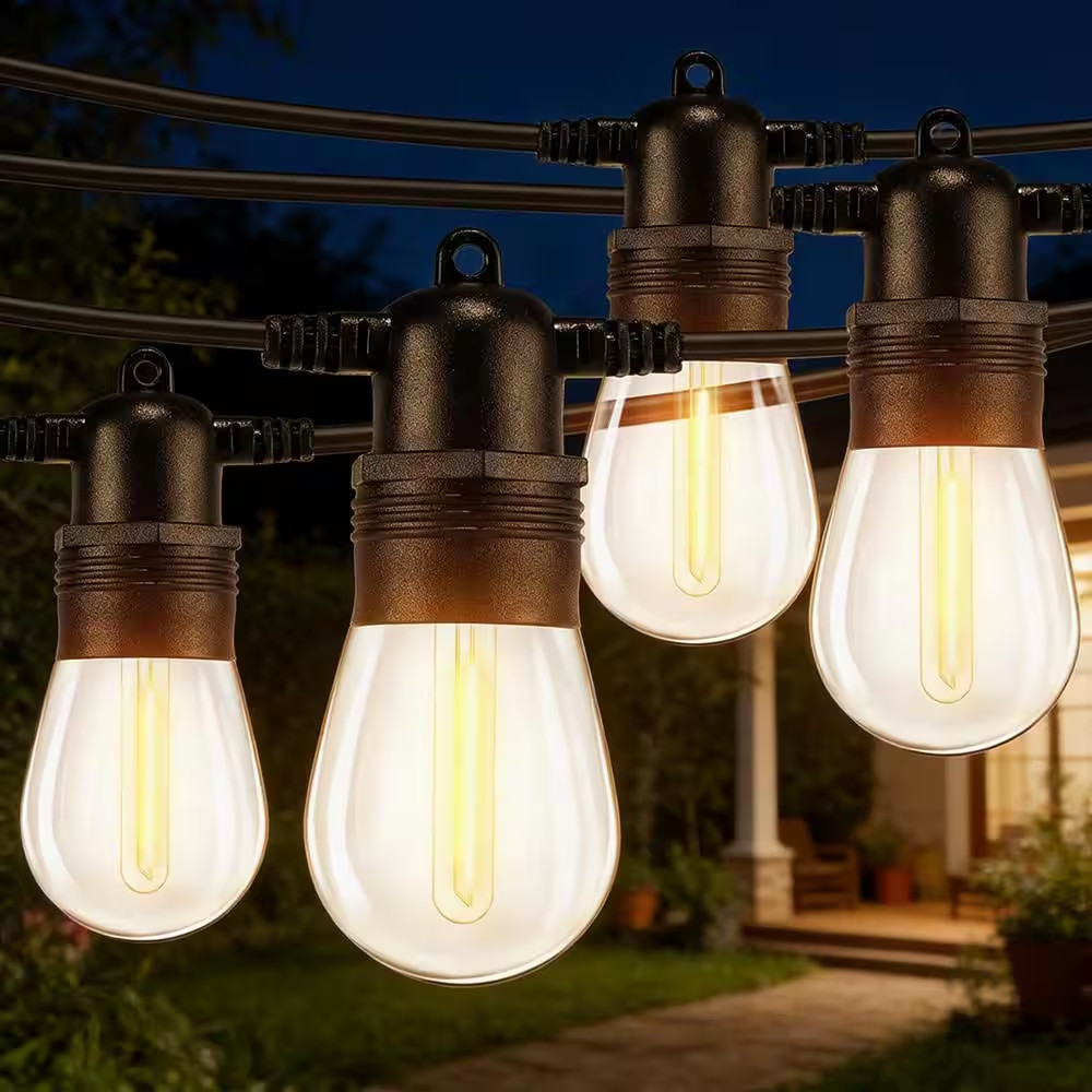 17-Light 50 Ft. Black Outdoor Hardwired Edison S14 Integrated LED Patio String L