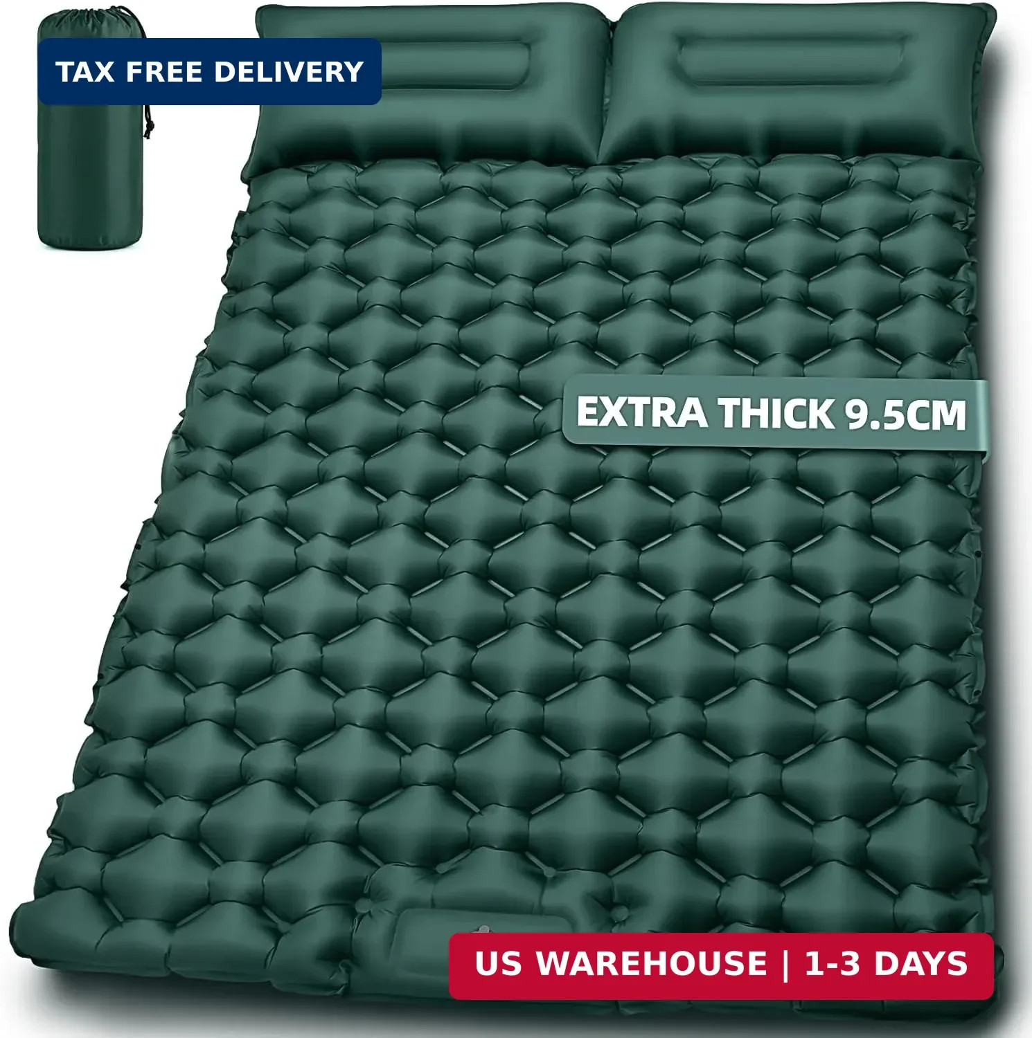 Double Camping Sleeping Pad, 4" Extra Thick 2 Person Inflatable Sleeping Pad