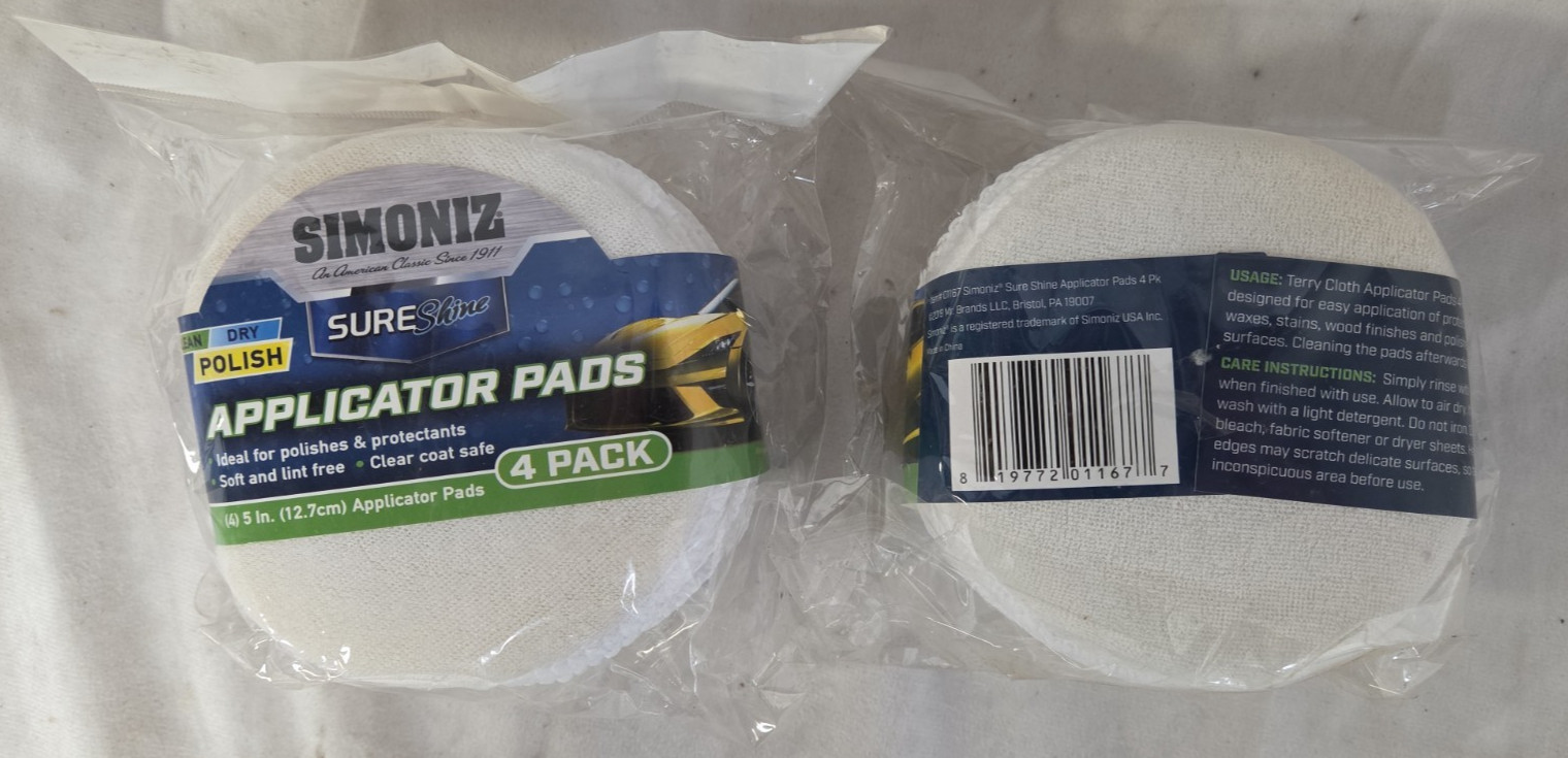Simoniz SureShine Applicator Pads 5" Lot of 2 4-Packs (8 Pads Total) NEW Sealed