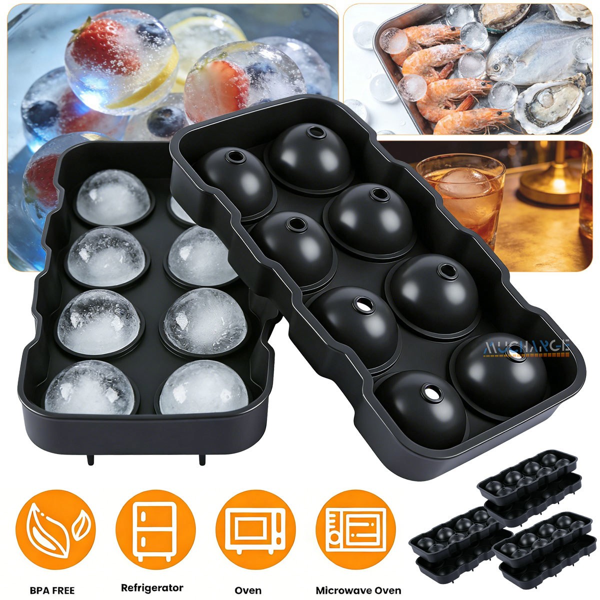 Lot 8 Cube Silicone Big Ice Cubed Maker Large Cubes Tray Whiskey Ball Cocktails