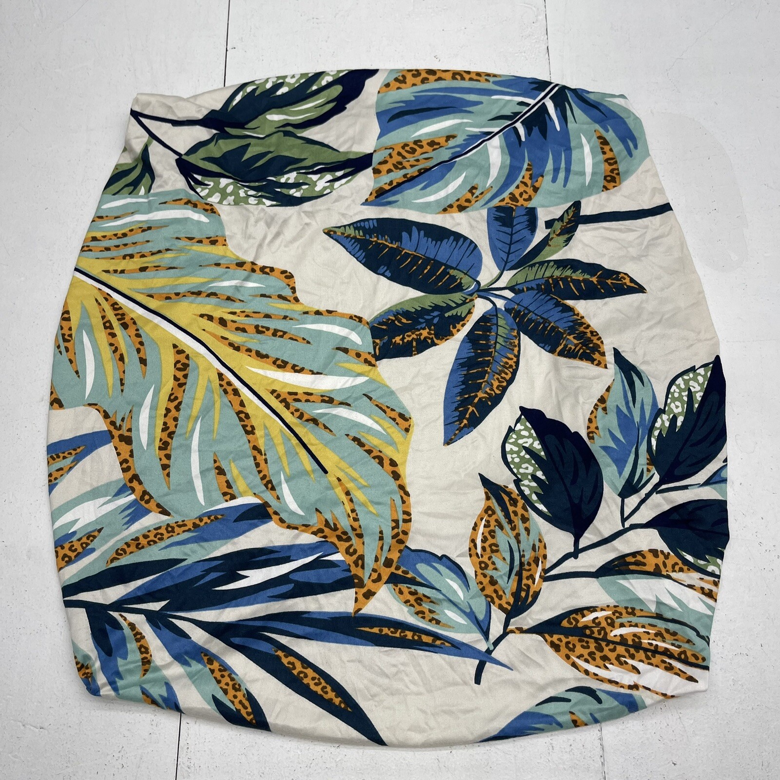 2 Pack White Blue Multicolor Tropical Leaves Single Cushion Slip Cover New