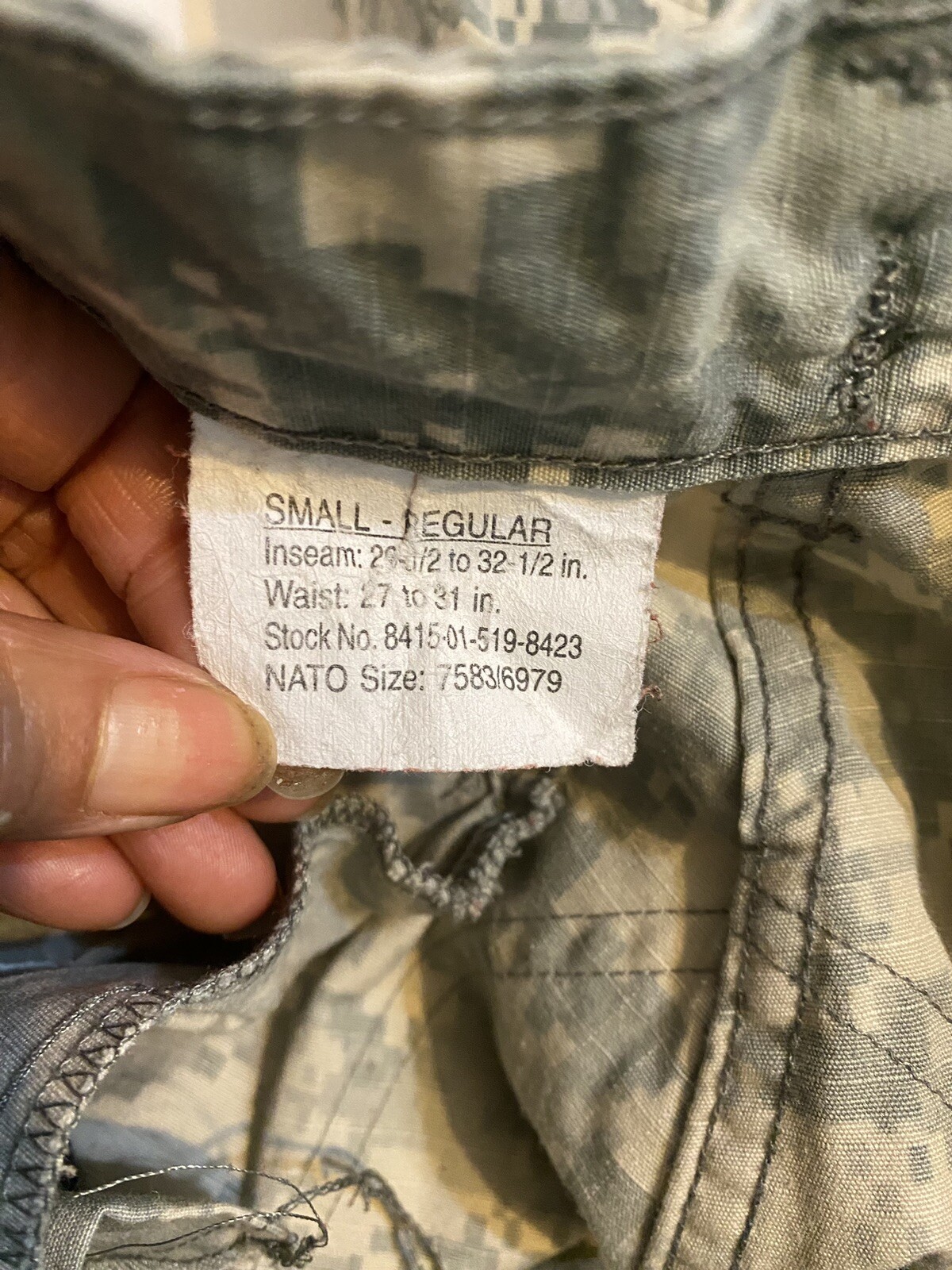 Men’s Trouser Army Combat Uniform Camo Pants Size S