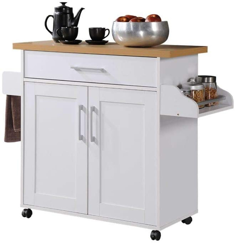 White Rolling Kitchen Island Cart On Wheels With Drawer And Storage Clearance