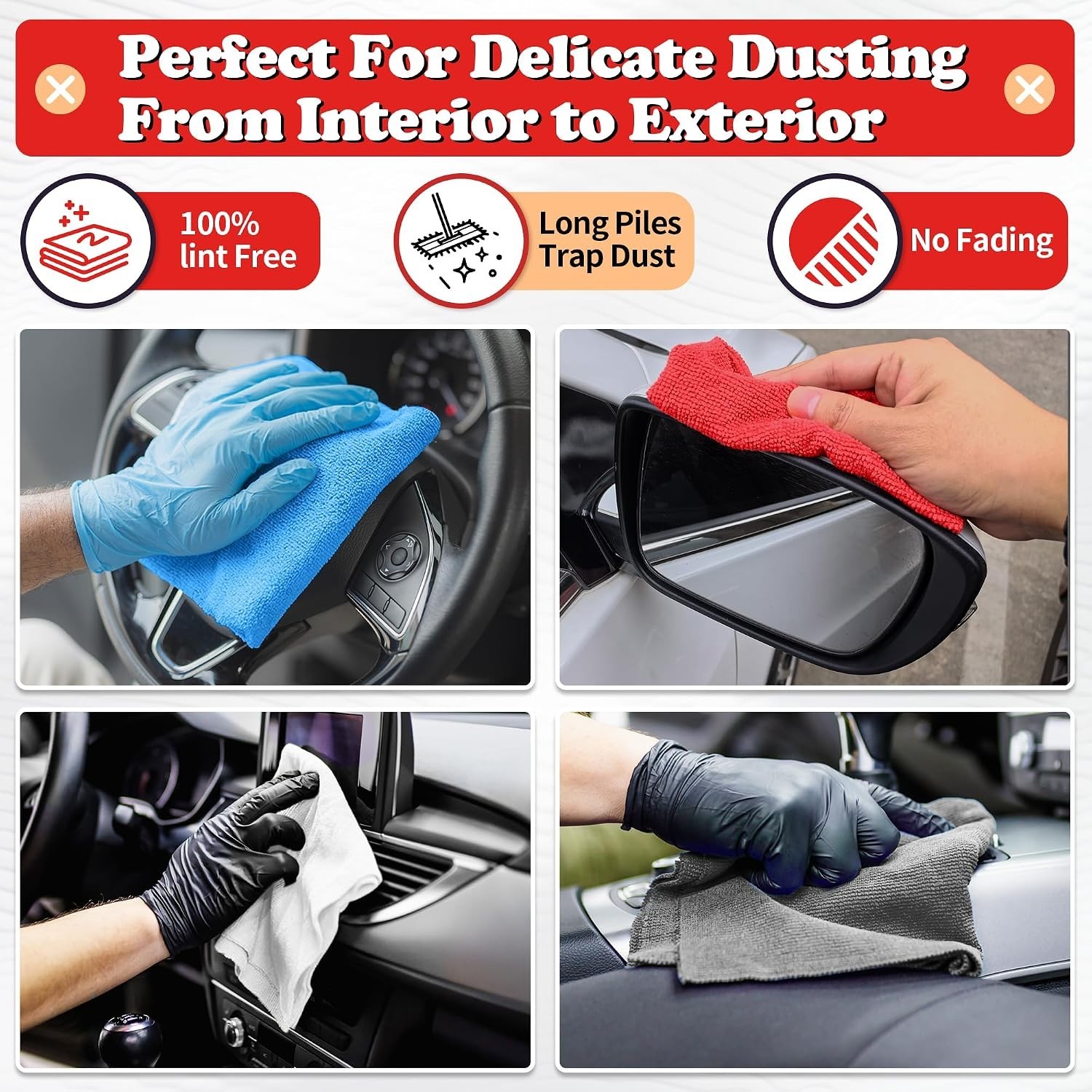 Microfiber Car Cleaning Rags, 24-Piece Set - Durable & Machine Washable
