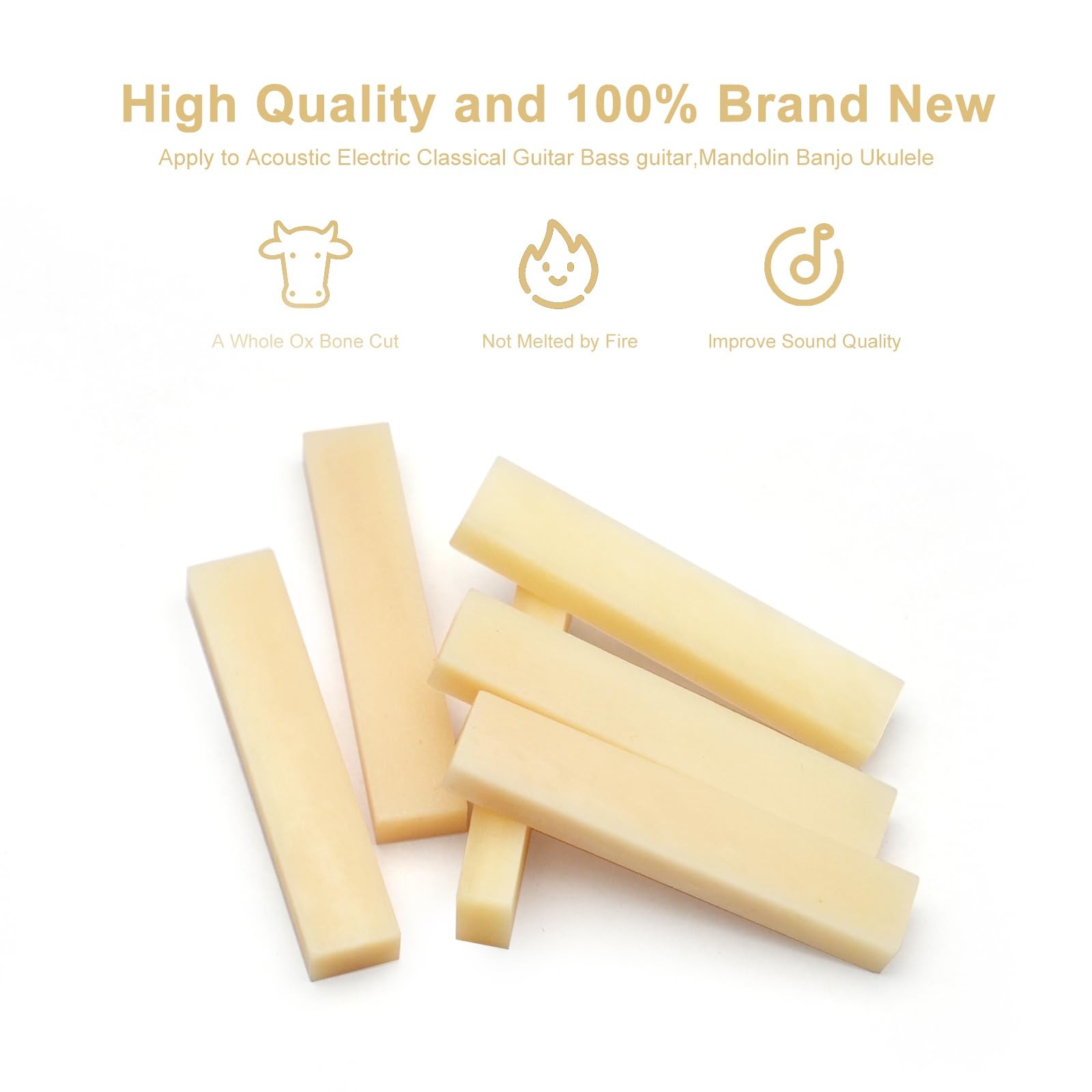 SAPHUE 6Pcs Unbleached Bone Guitar Nuts Blank For 6*Nuts, Natural
