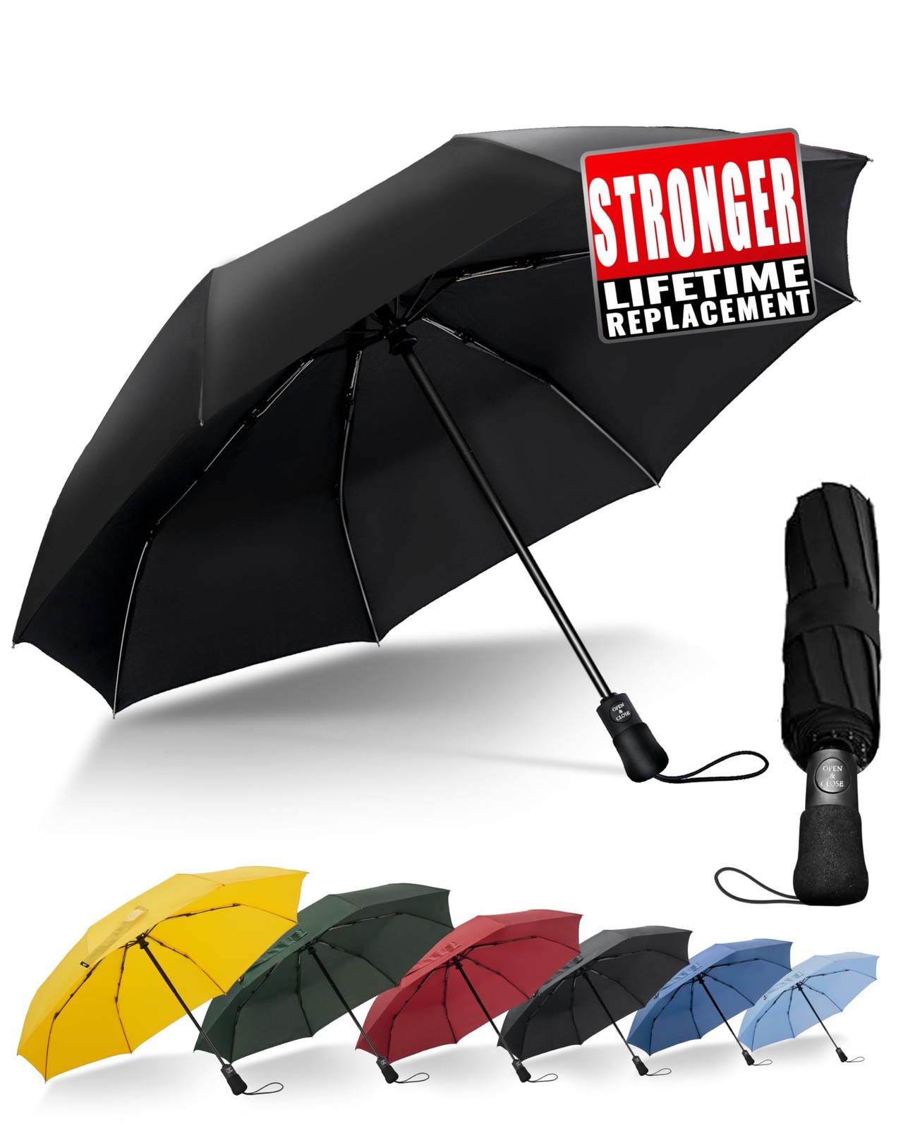 Chakipee Travel Compact Umbrella Windproof - XL(42inch), Black-42inch
