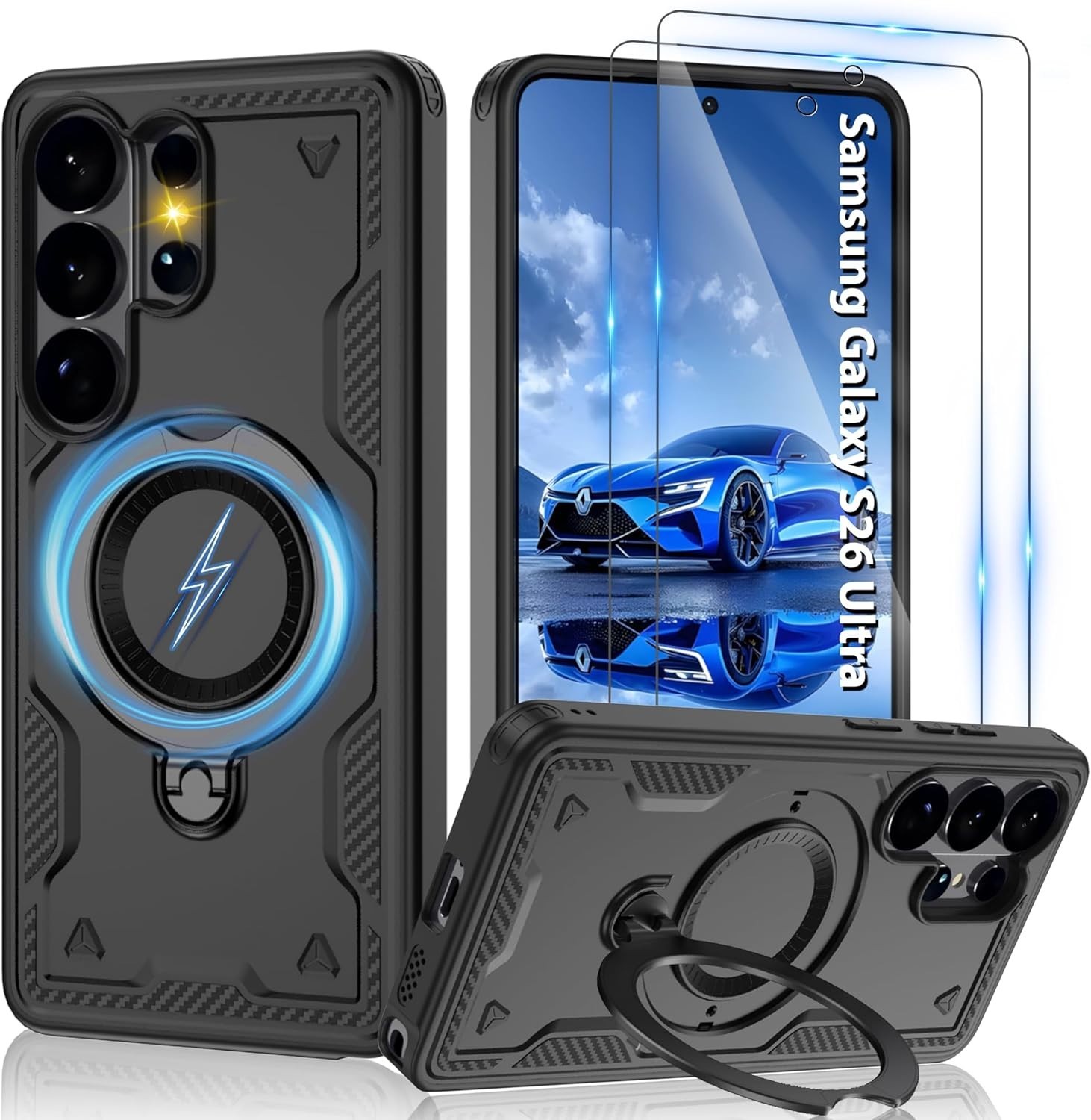 For Samsung Galaxy S26 Plus Ultra S26 Magnetic 360 Rotating Ring Case + Screen