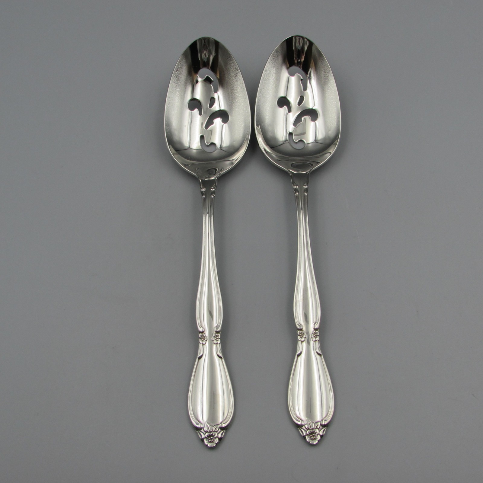 Oneida Stainless CHATELAINE Slotted Spoons - Set of Two NOS USA
