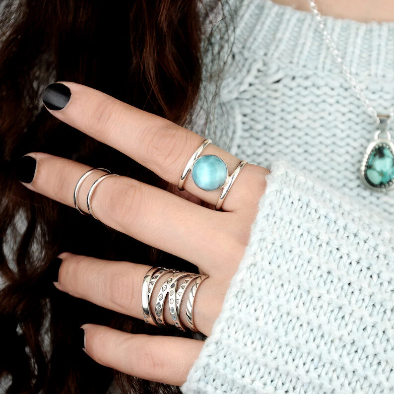Larimar Ring Handmade 925 Sterling Silver Anniversary Gift Ring All Size SR410