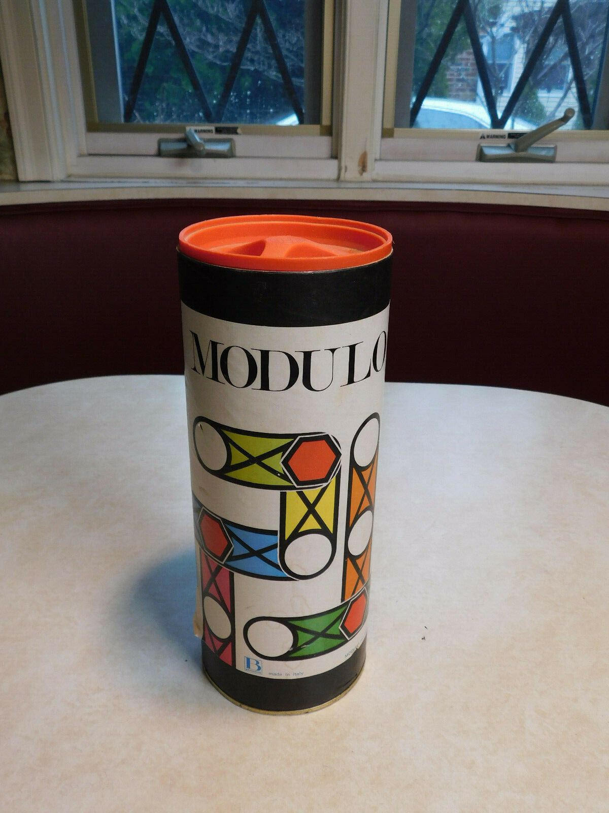 Vtg B Giocattoli Rare MODULO Building Set in Canister #3000 Multi Pc Shapes HTF