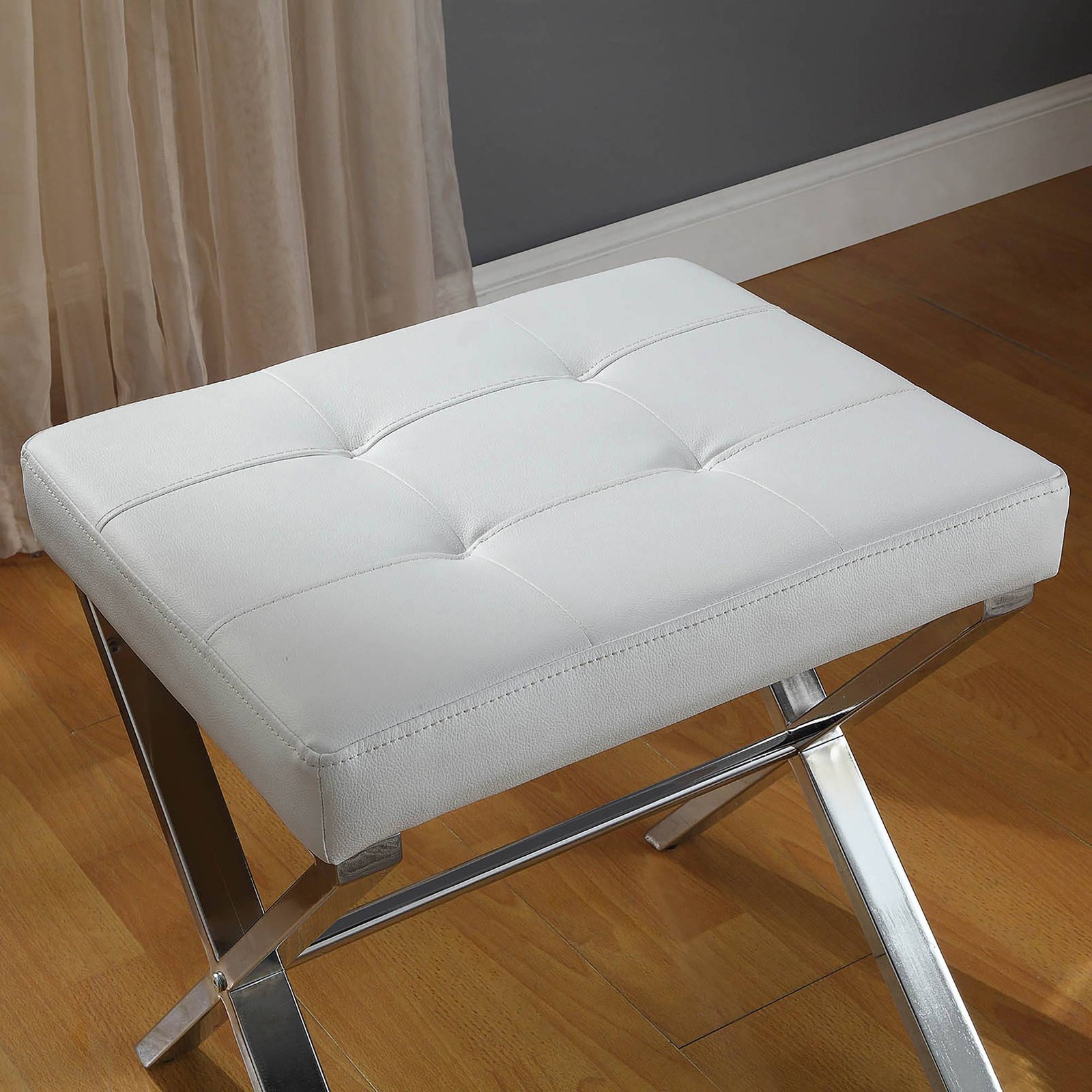 Vera 20" Wide White Tufted Leatherette Vanity Bench